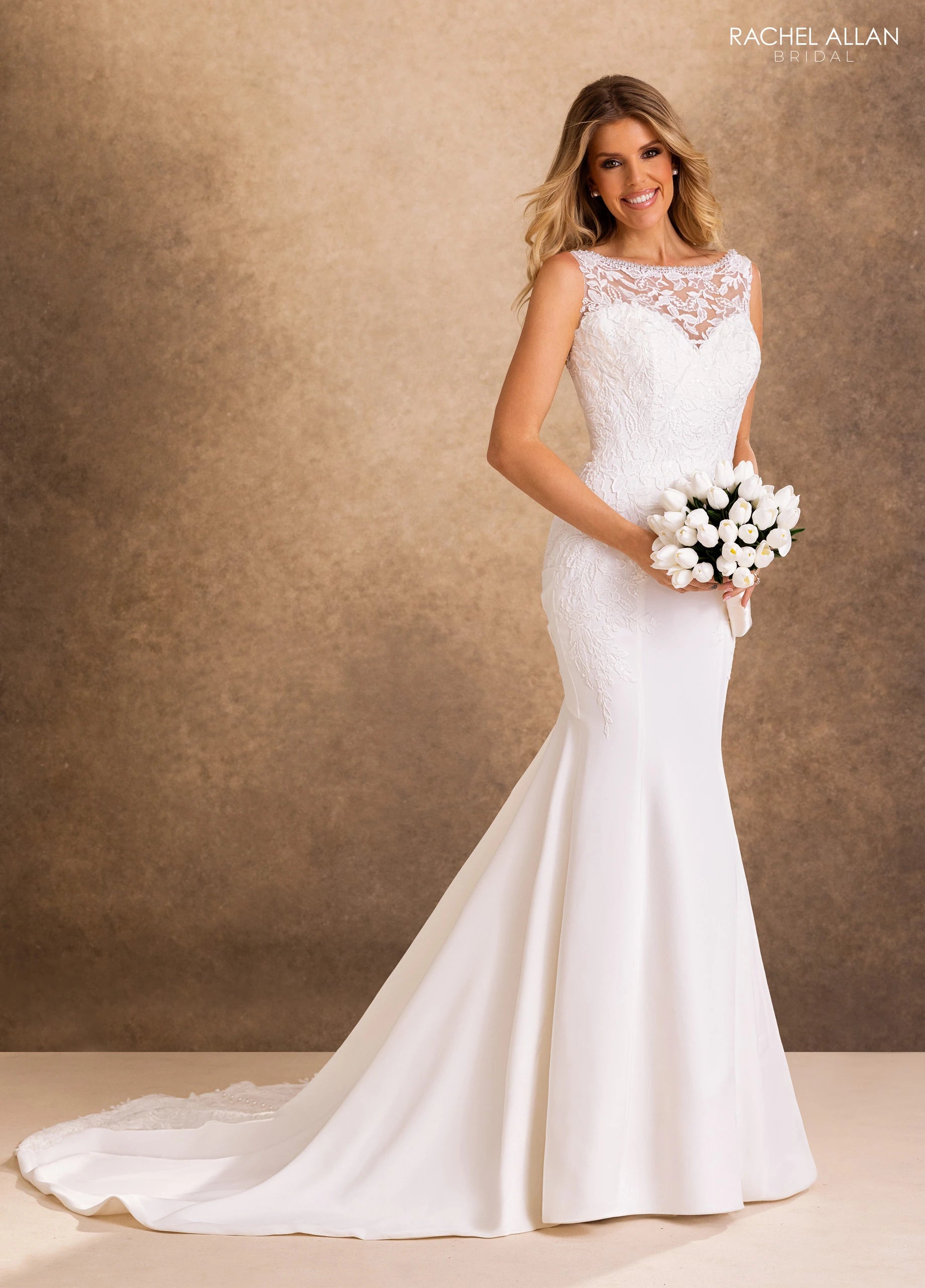 Illusion Floor-Length Lace Wedding Dress Mermaid Rachel Allan RB2252