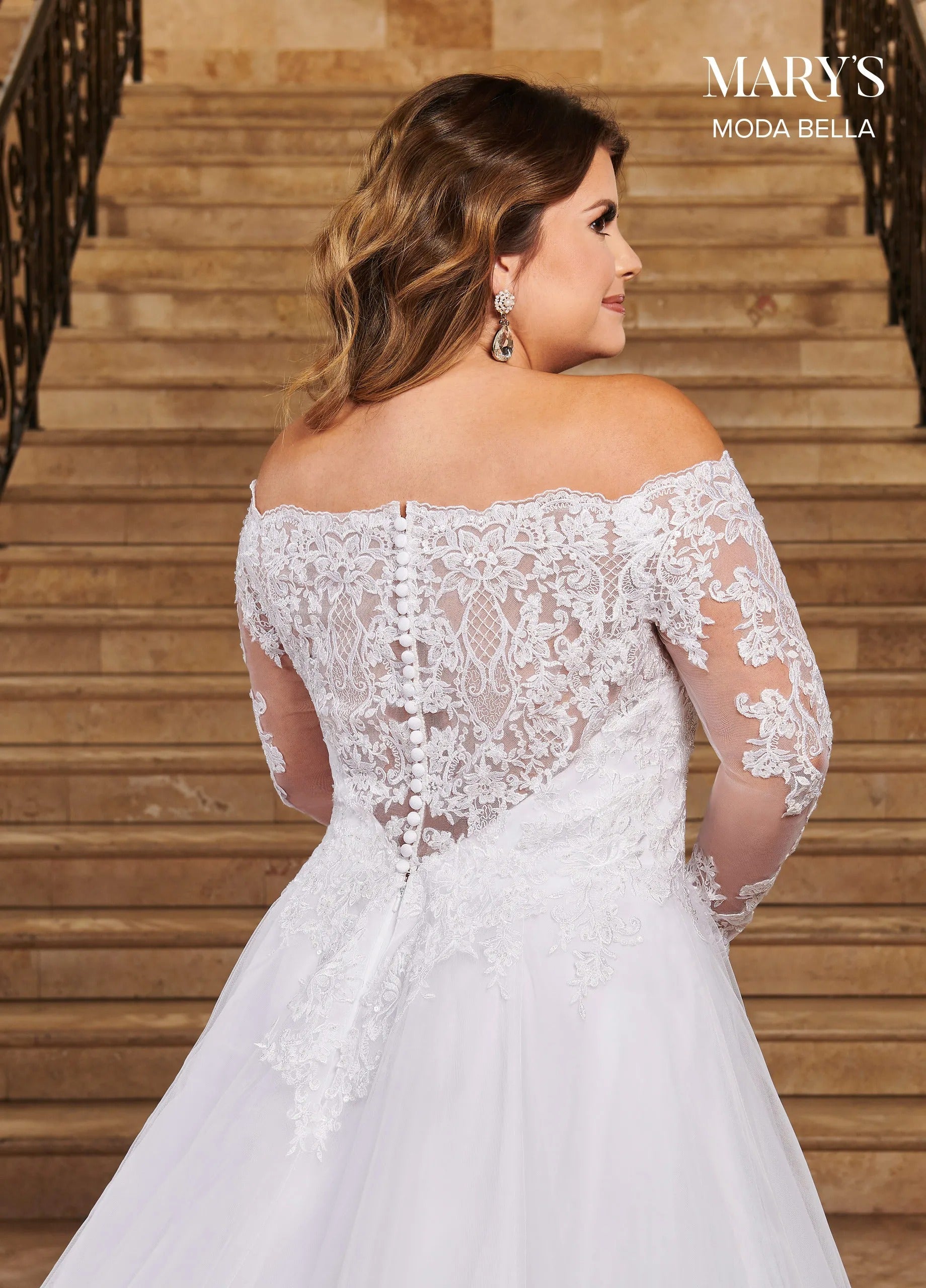 White Off-the-Shoulder Floor-Length Tulle Bridal Ball Gown with Lace Bodice Rachel Allan MB2070