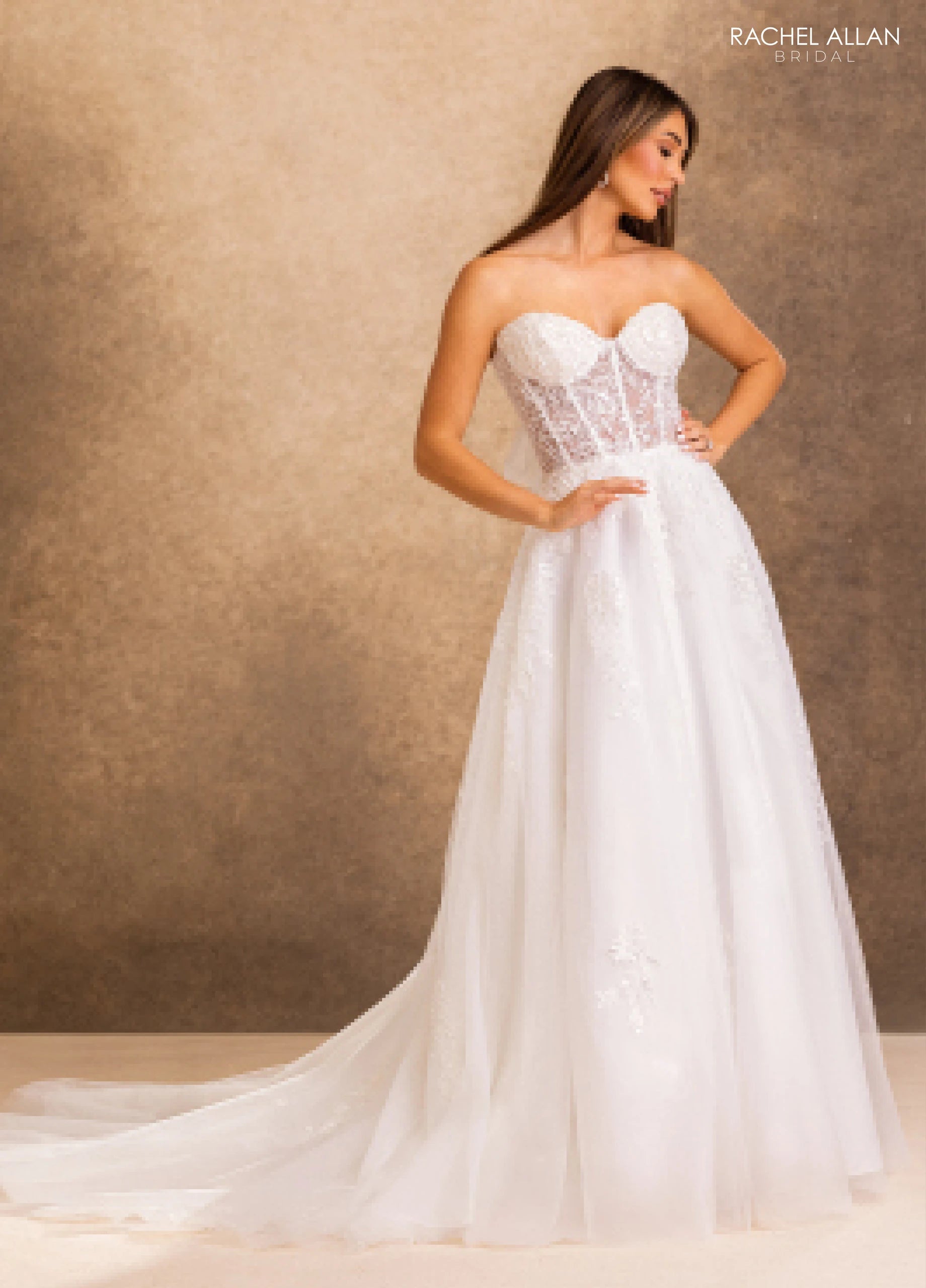Strapless Curved Neck Floor-Length Tulle Wedding Dress A-Line Rachel Allan RB2253