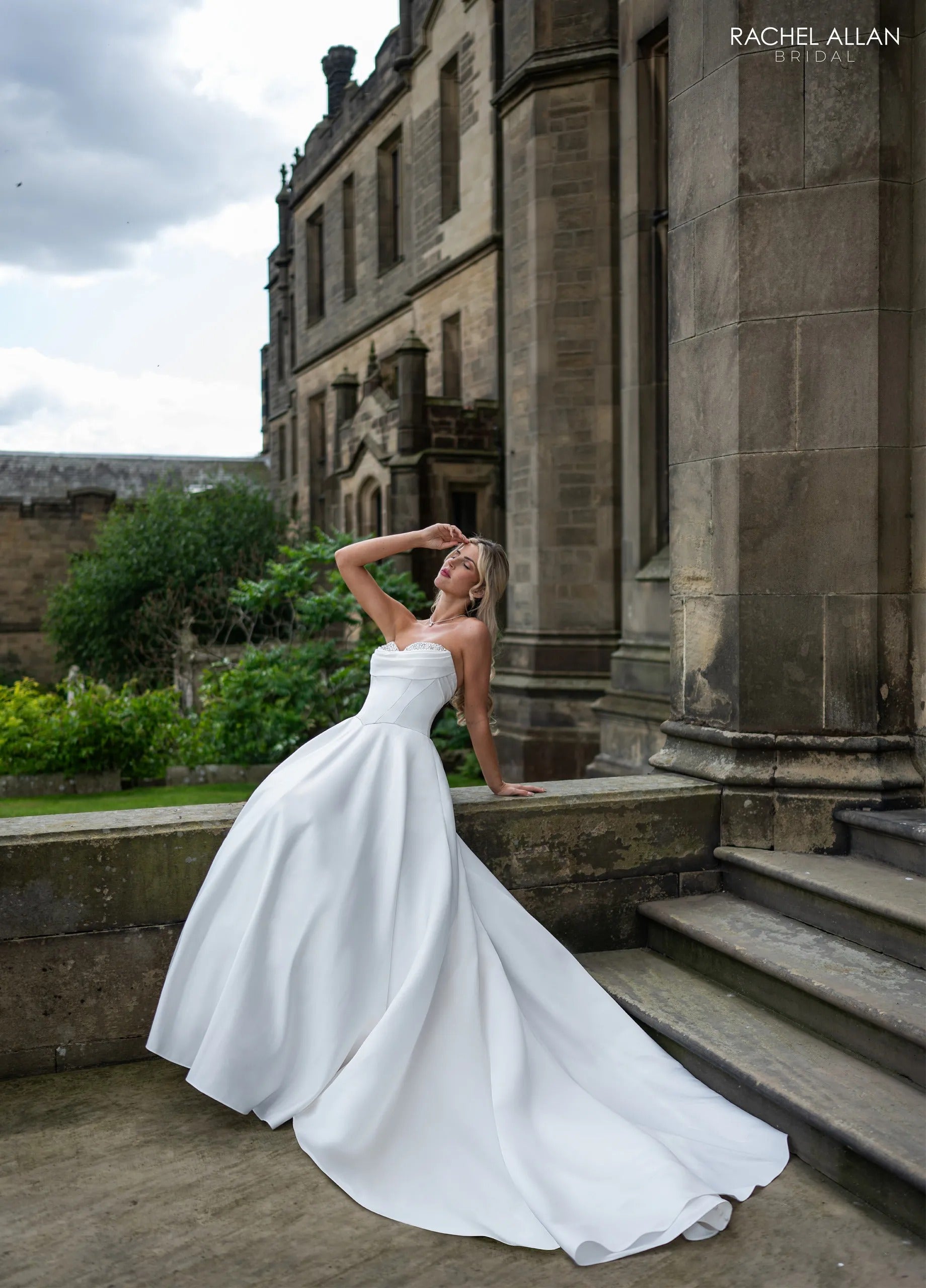 Ivory Cowl Neck Floor-Length Matte Satin 2-Piece Wedding Dress with Detachable Skirt Rachel Allan RB2242