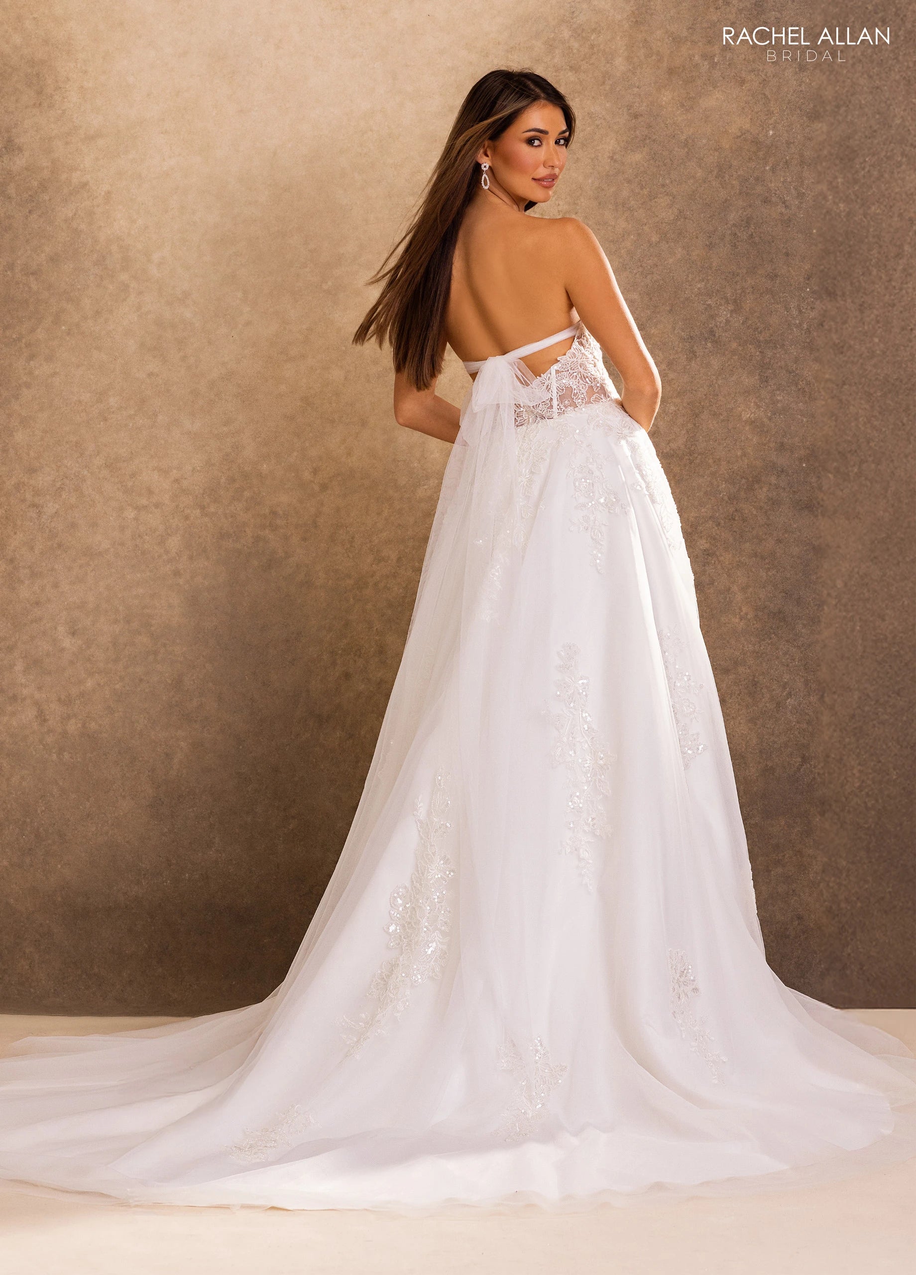 Strapless Curved Neck Floor-Length Tulle Wedding Dress A-Line Rachel Allan RB2253