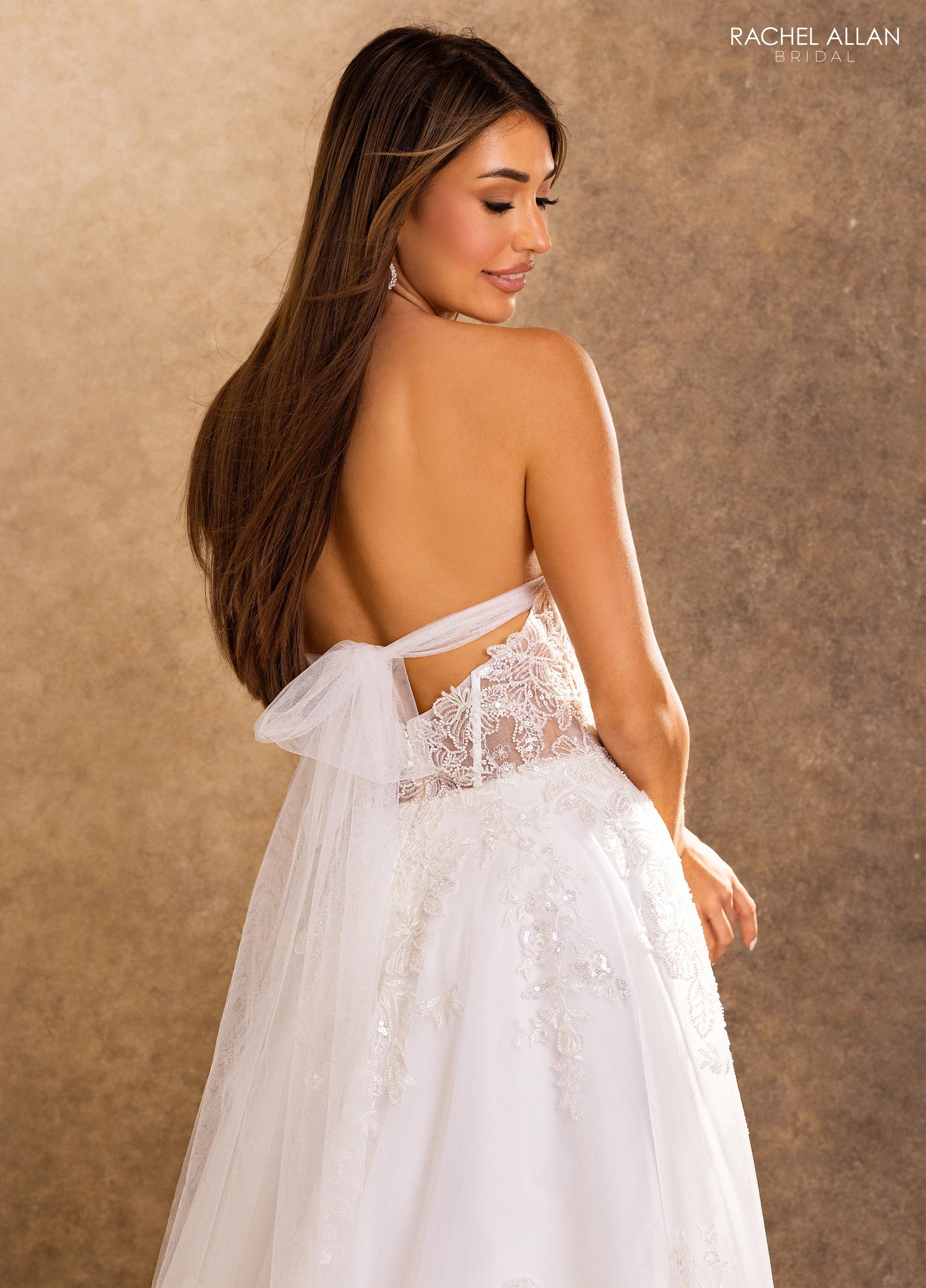 Strapless Curved Neck Floor-Length Tulle Wedding Dress A-Line Rachel Allan RB2253