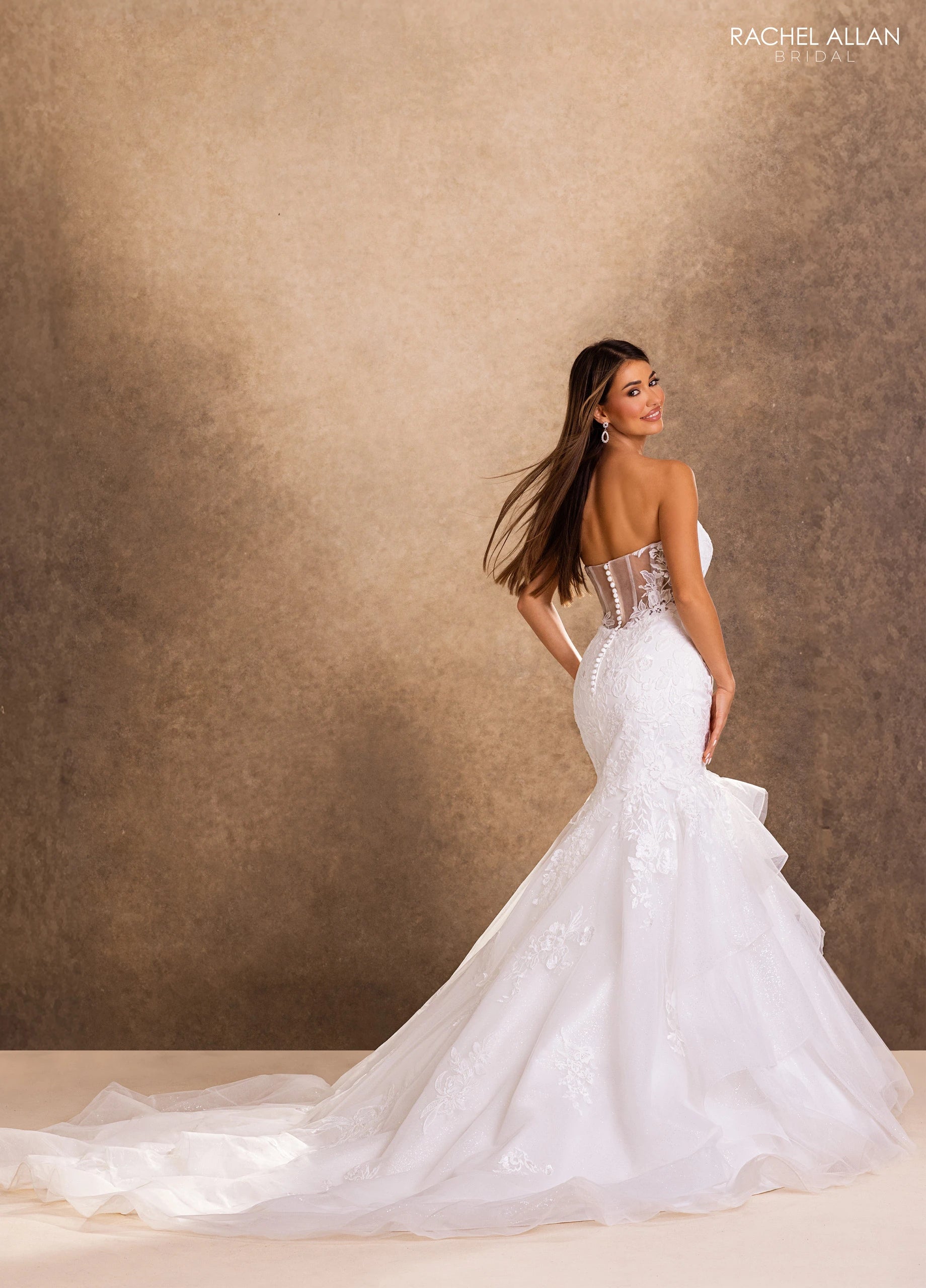 Strapless Curved Neck Floor-Length Tulle Wedding Dress Mermaid/Trumpet Rachel Allan RB2248