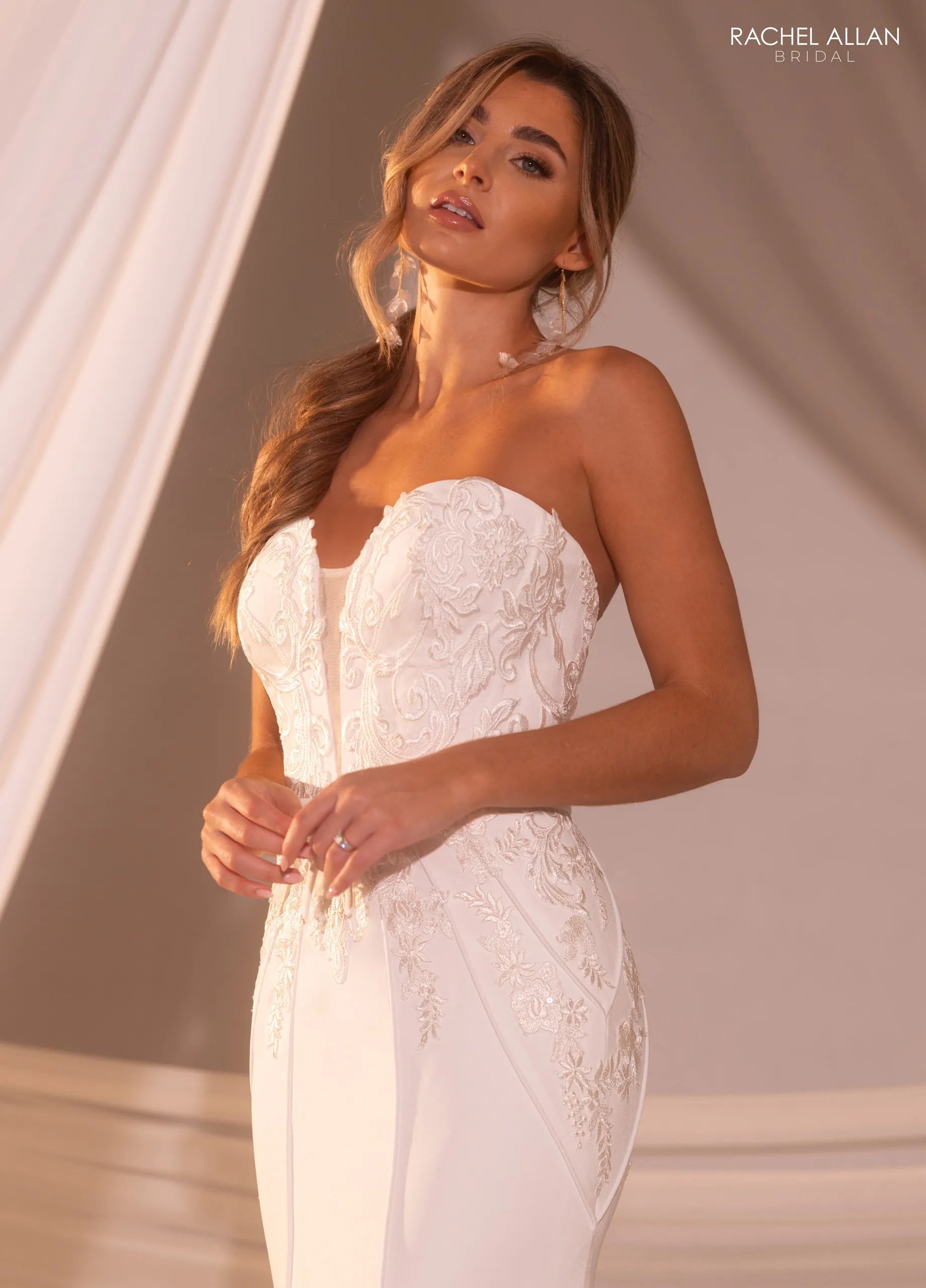 Ivory Nude Sweetheart Floor-Length Crepe Mermaid Bridal Gown with Lace Appliqués Rachel Allan RB2221 Rachel Allan RB2221