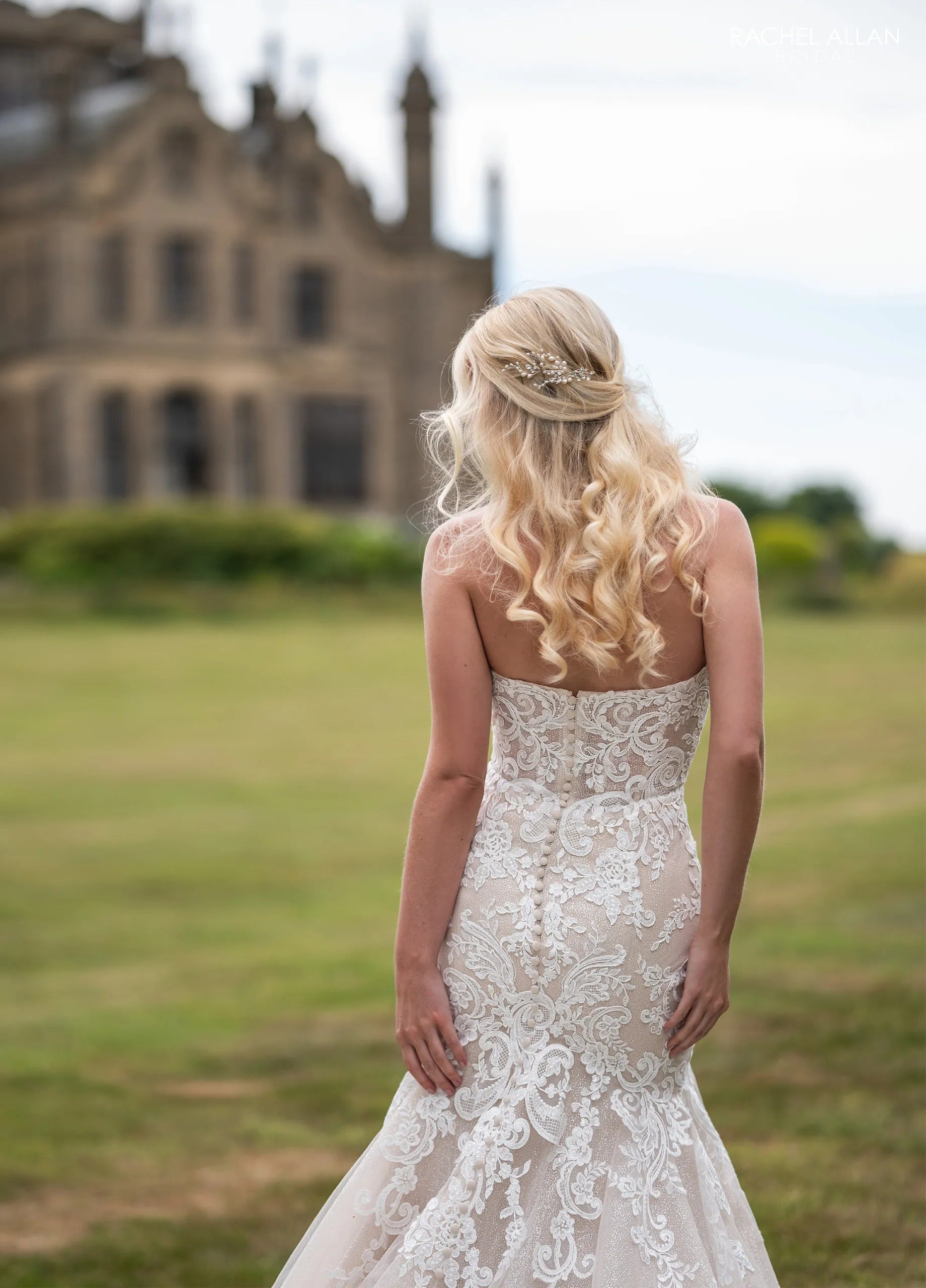 Ivory Champagne Sweetheart Floor-Length Glitter Tulle Wedding Dress with Applique Rachel Allan RB2239