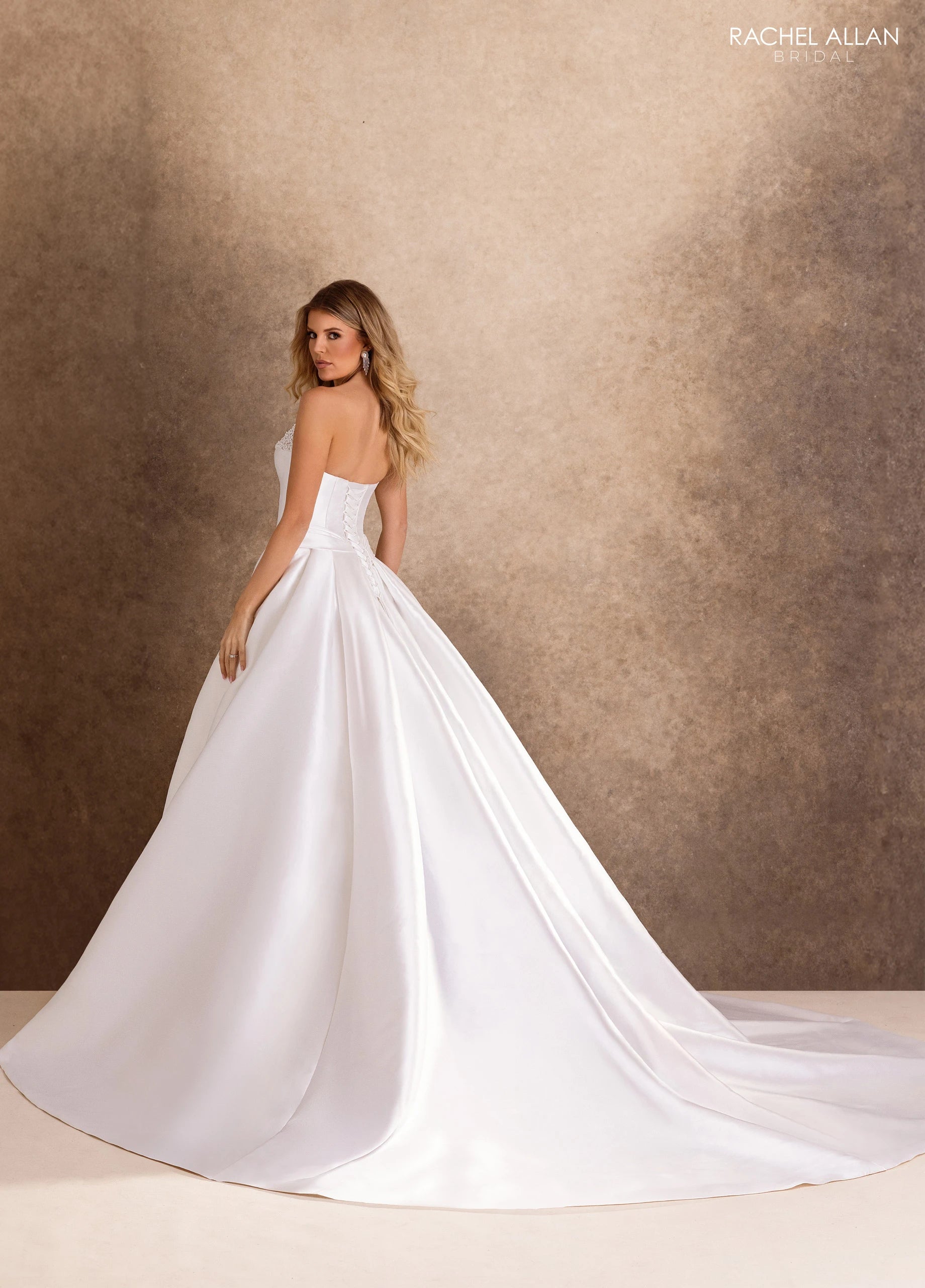 Strapless Curved Neck Floor-Length Satin Wedding Dress Ball Gown Rachel Allan RB2245