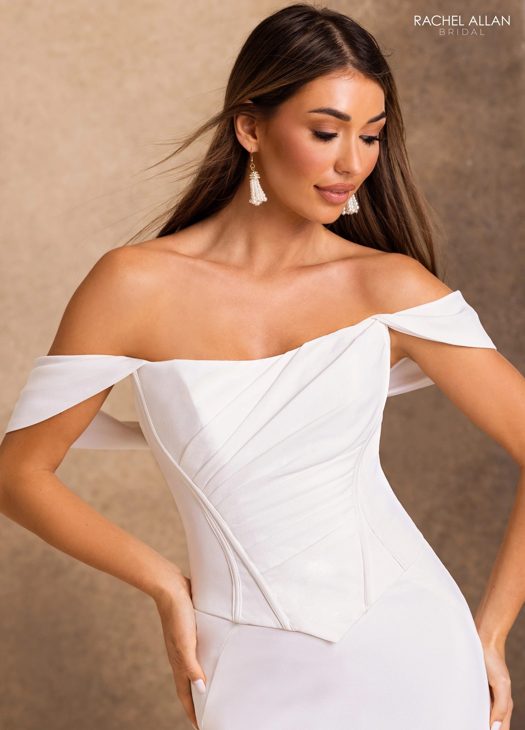 Off-the-Shoulder Floor-Length Satin Wedding Dress Mermaid/Trumpet Rachel Allan RB2257