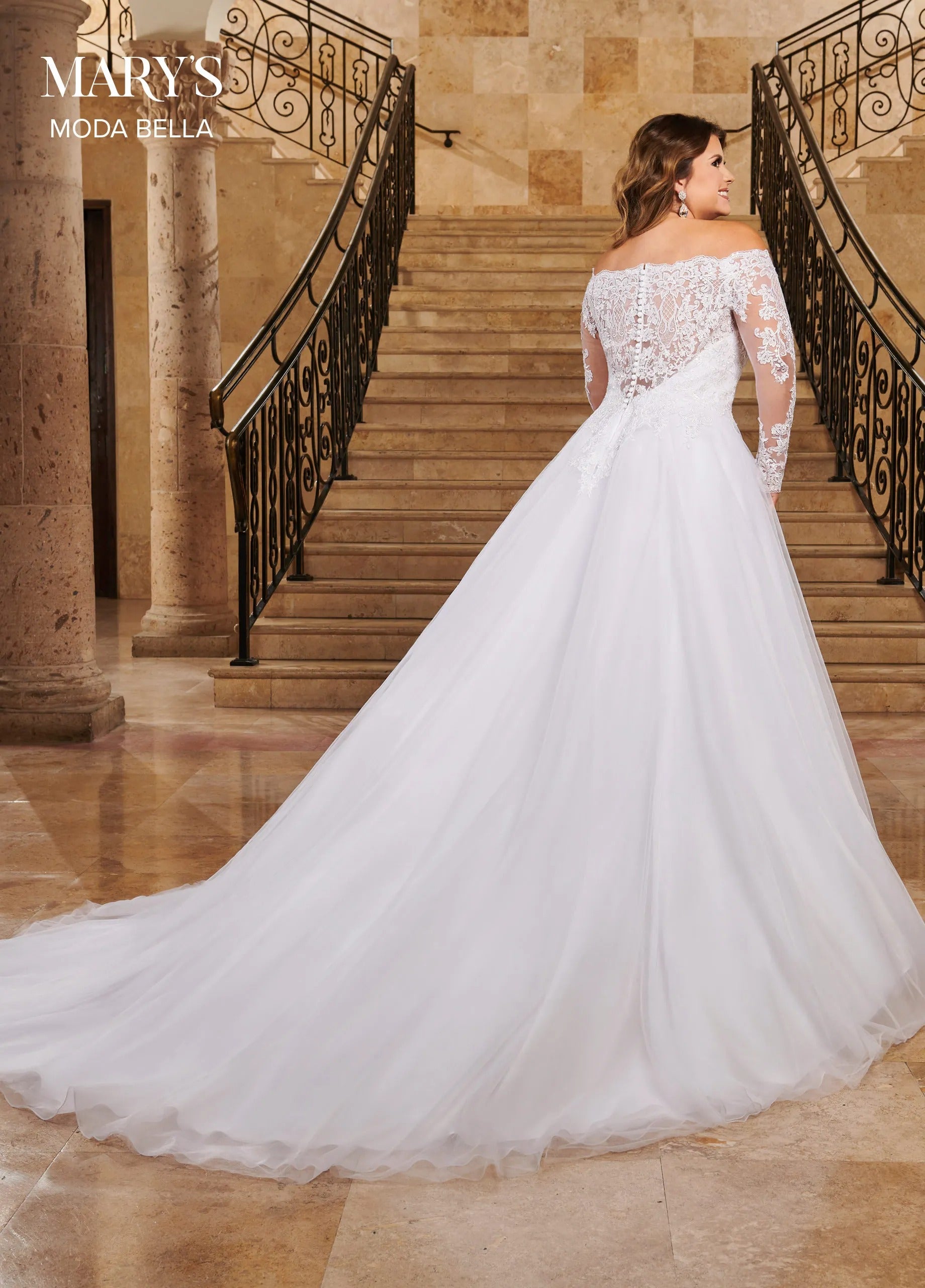White Off-the-Shoulder Floor-Length Tulle Bridal Ball Gown with Lace Bodice Rachel Allan MB2070