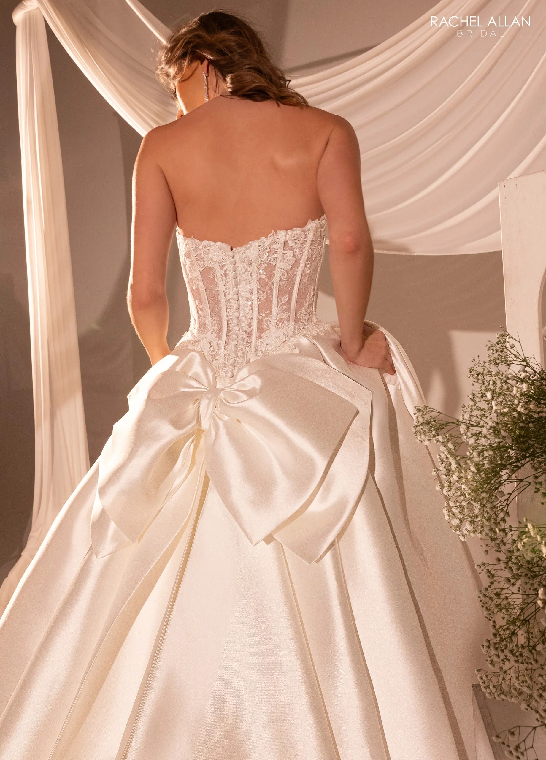 Ivory Sweetheart Floor-Length Mikado Wedding Ball Gown with Detachable Train Rachel Allan RB2215