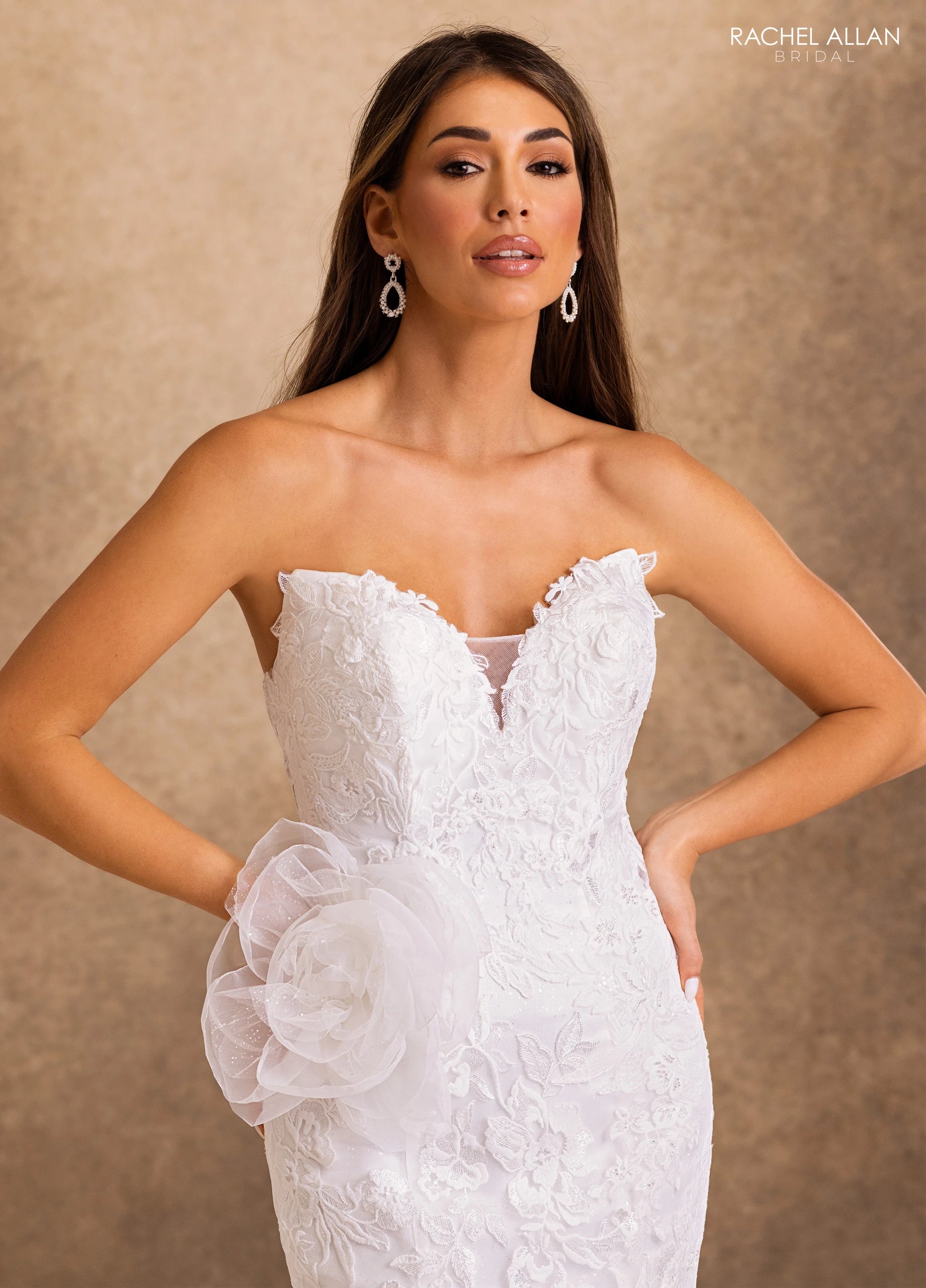 Strapless Curved Neck Floor-Length Tulle Wedding Dress Mermaid/Trumpet Rachel Allan RB2248