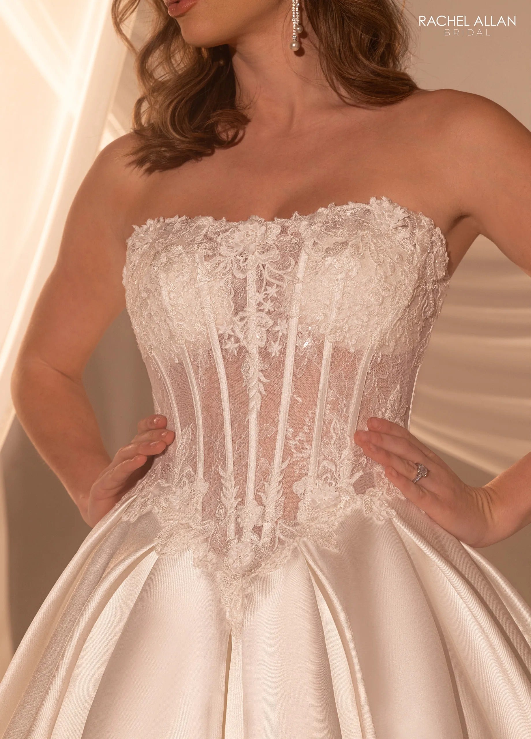 Ivory Sweetheart Floor-Length Mikado Wedding Ball Gown with Detachable Train Rachel Allan RB2215
