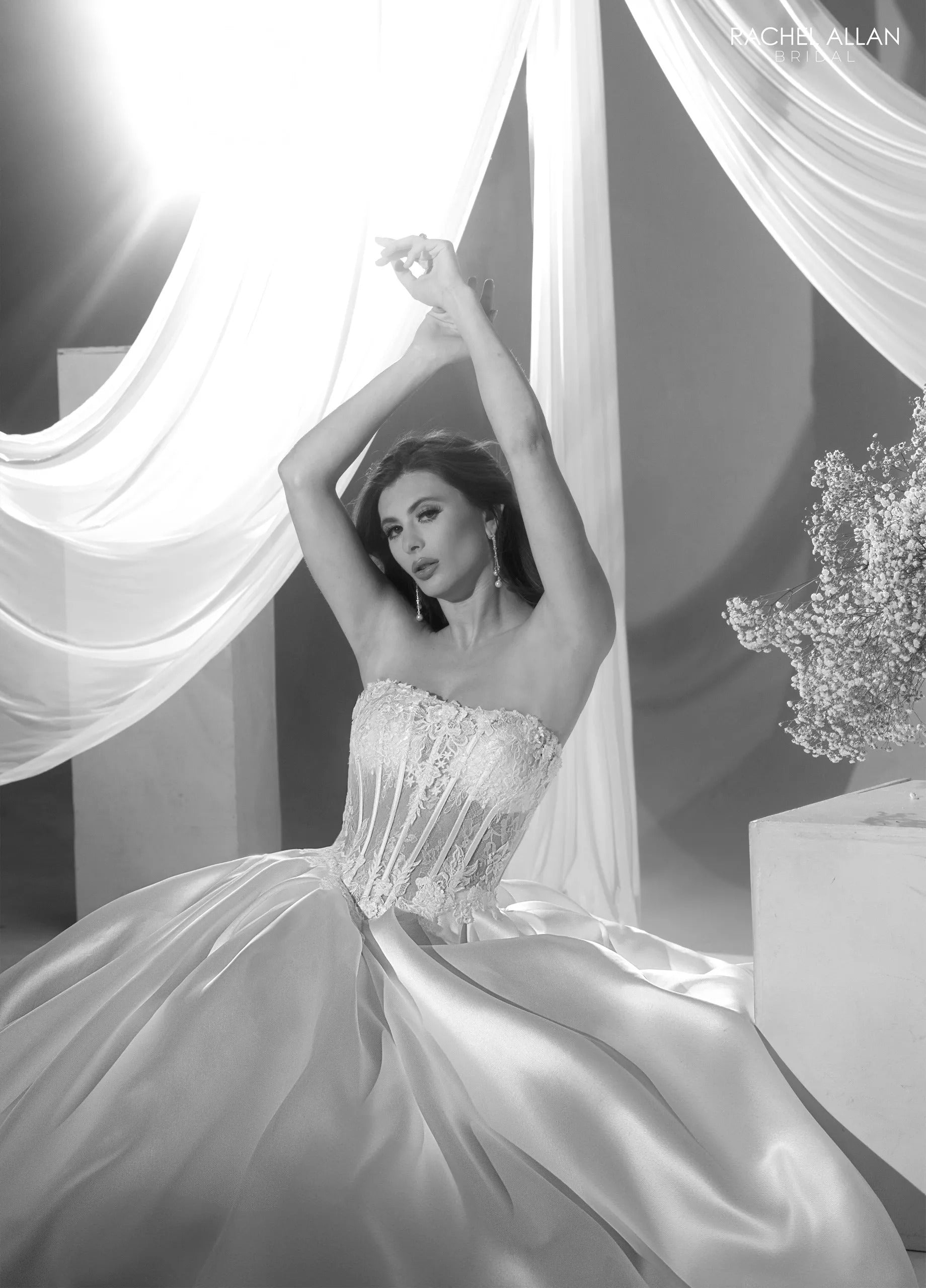 Ivory Sweetheart Floor-Length Mikado Wedding Ball Gown with Detachable Train Rachel Allan RB2215