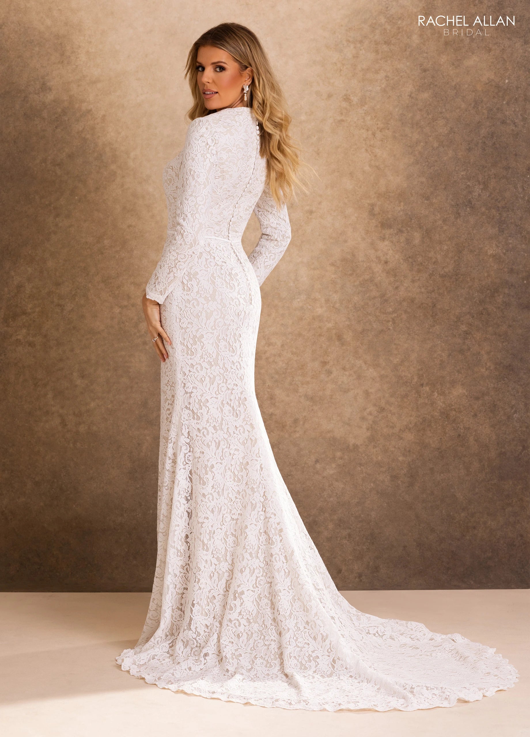 Square Floor-Length with T in Lace Wedding Dress Sheath/Column Rachel Allan RB7031