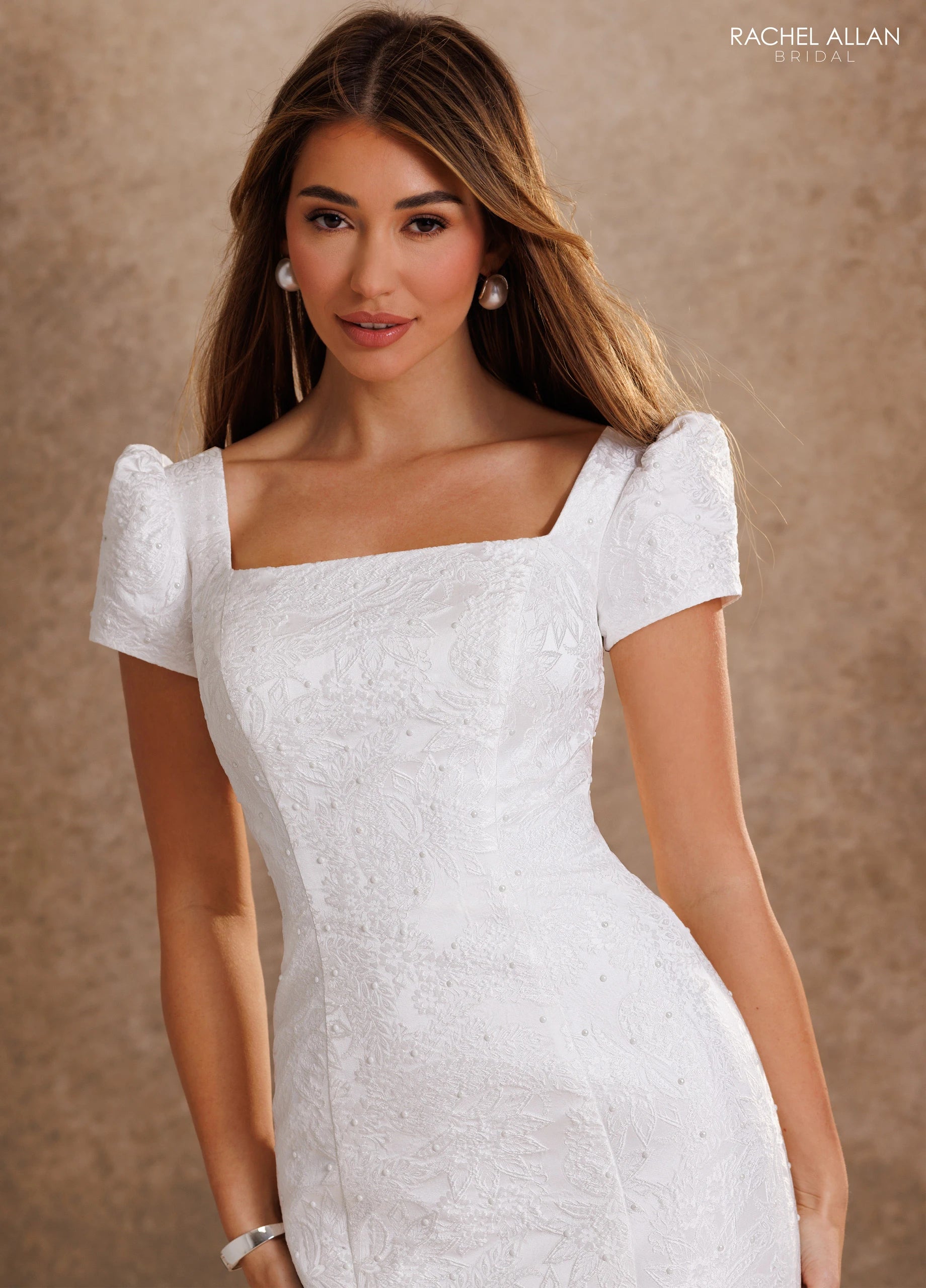 Square Neckline Floor-Length Mikado Wedding Dress Mermaid/Trumpet Rachel Allan RB7030