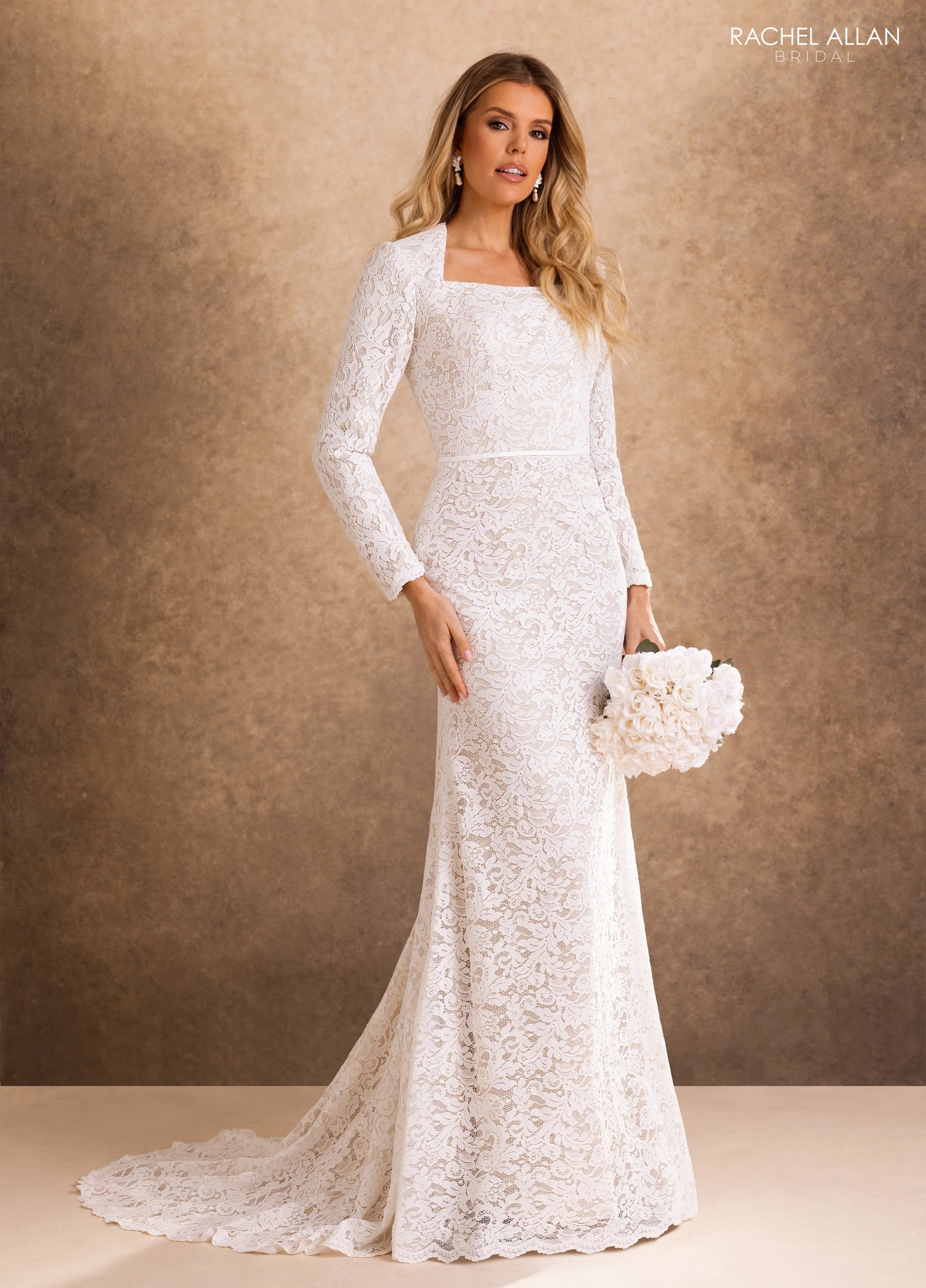 Square Floor-Length with T in Lace Wedding Dress Sheath/Column Rachel Allan RB7031