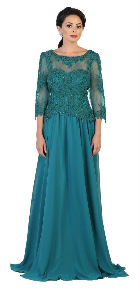 Modest Long Mother of the Bride Dress Plus Size Formal Evening Gown - The Dress Outlet May Queen