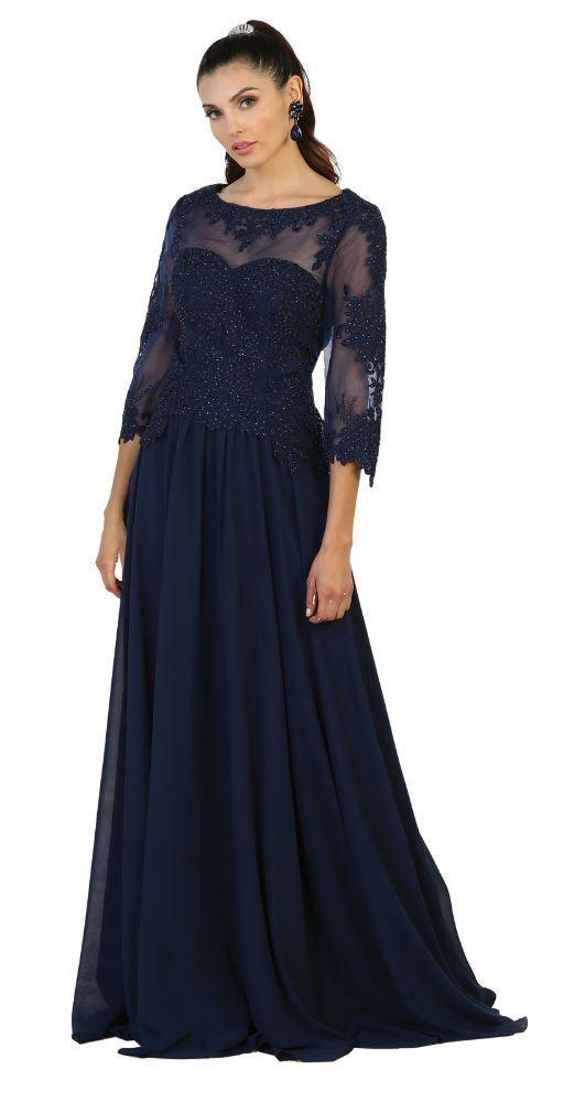 Modest Long Mother of the Bride Dress Plus Size Formal Evening Gown - The Dress Outlet May Queen