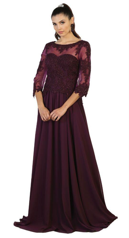 Modest Long Mother of the Bride Dress Plus Size Formal Evening Gown - The Dress Outlet May Queen
