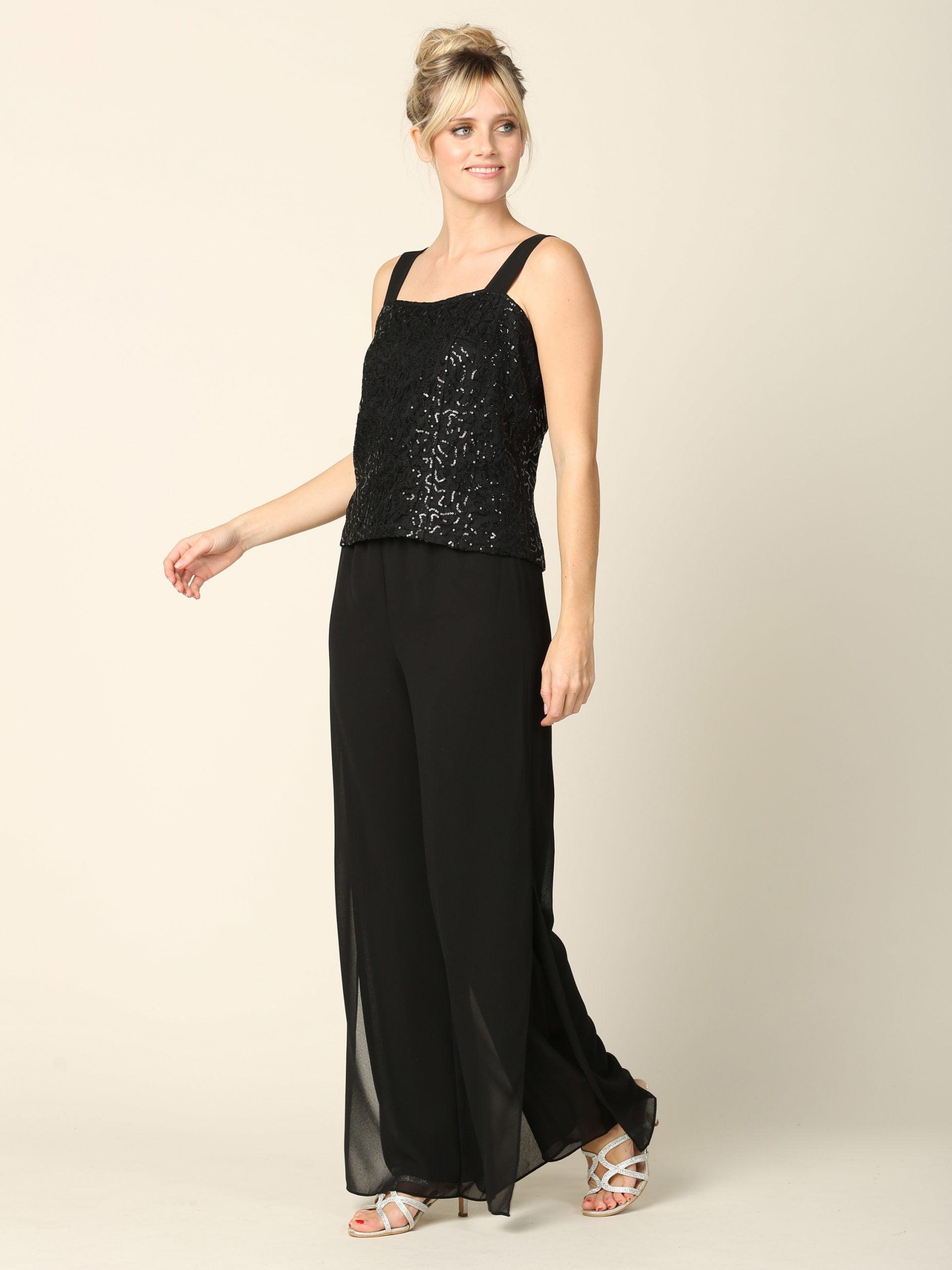 Formal Mother of the Bride Jacket Pant Suit Black