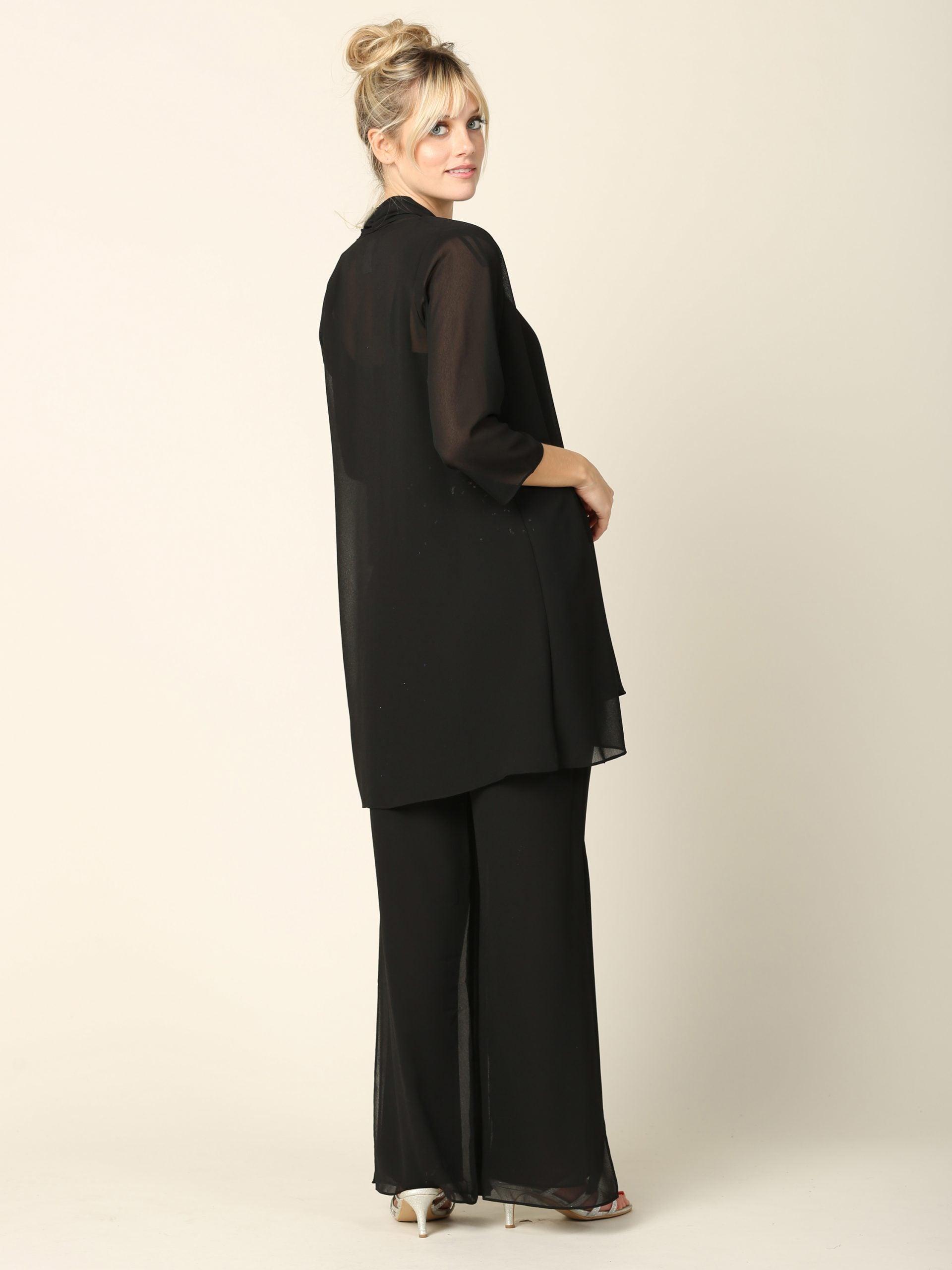 Formal Mother of the Bride Jacket Pant Suit Black
