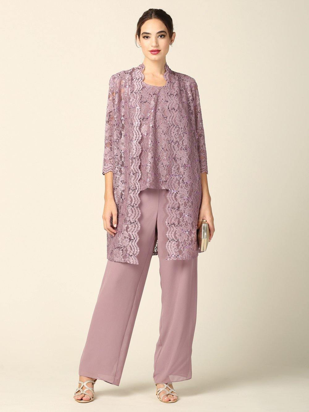 Mother of the Bride Long Jacket Pant Suit - The Dress Outlet Eva Fashion