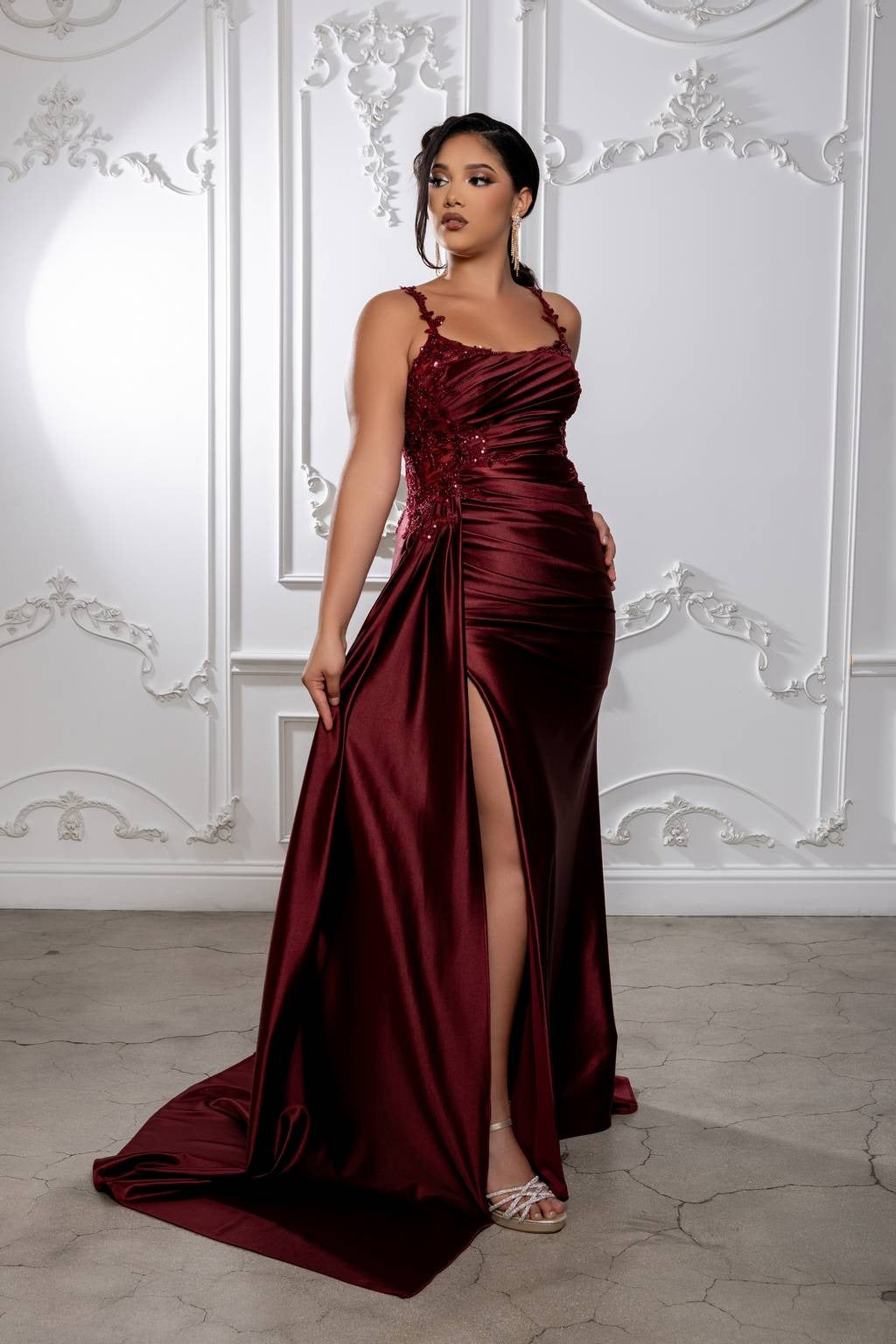 Square Floor-Length Satin Prom Sheath/Column May Queen 2145