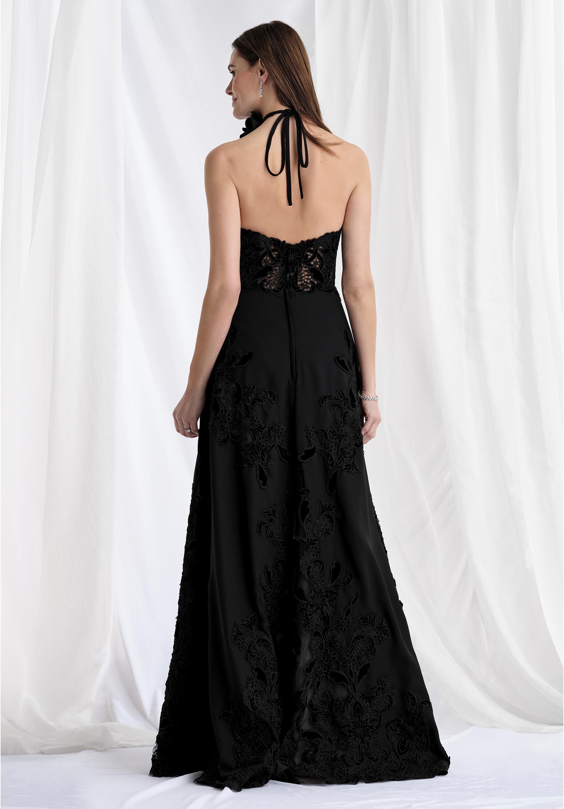 Prom Dresses Lace Floral Formal Long Prom Dress Black