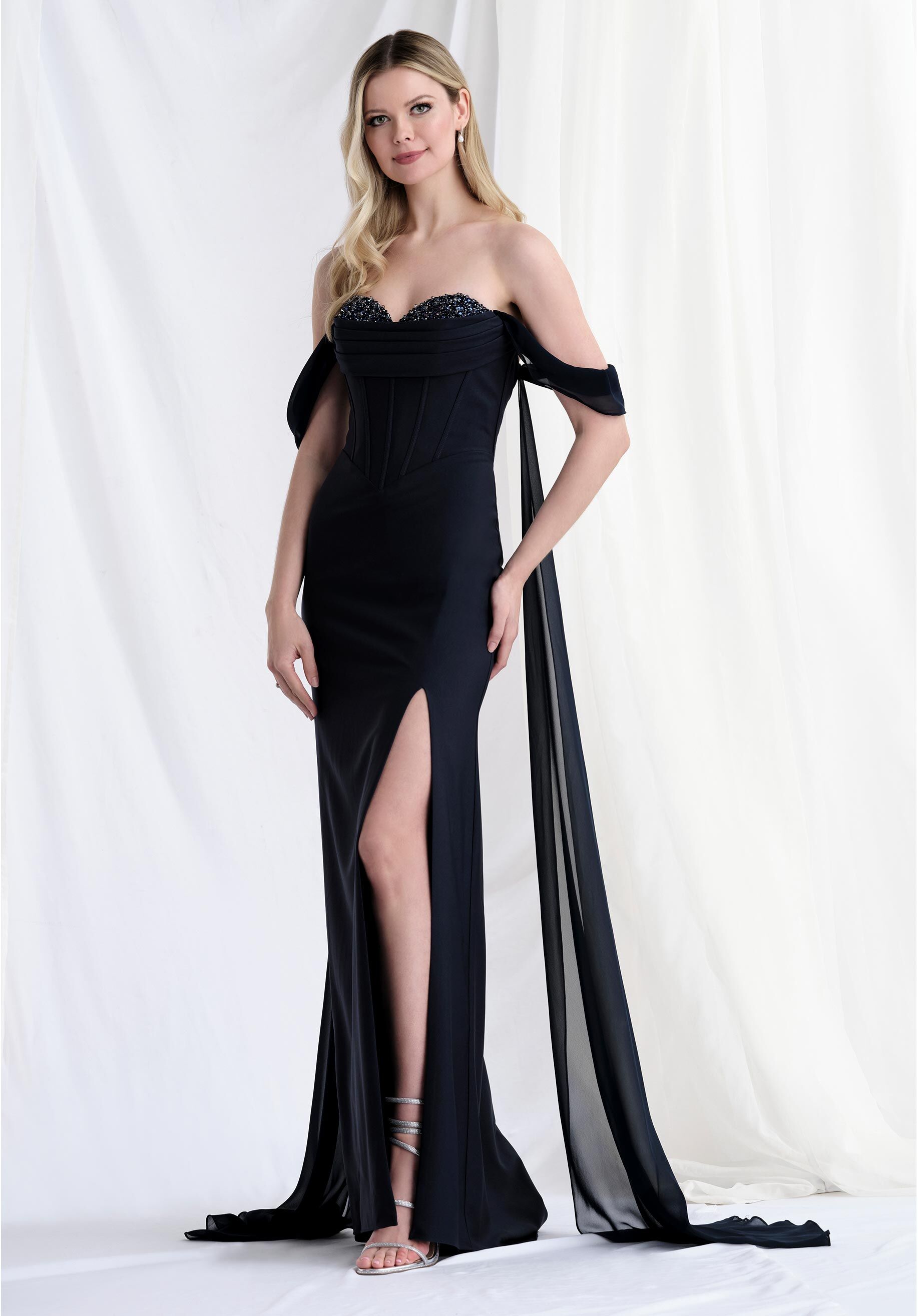 Prom Dresses Beaded Corset Formal Long Prom Dress Black