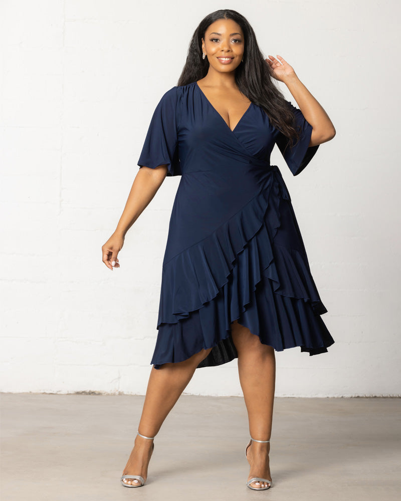 Plus Size Dresses Midi Ruffle Short Cocktail Plus Size Dress Kiyona 13212202 Navy
