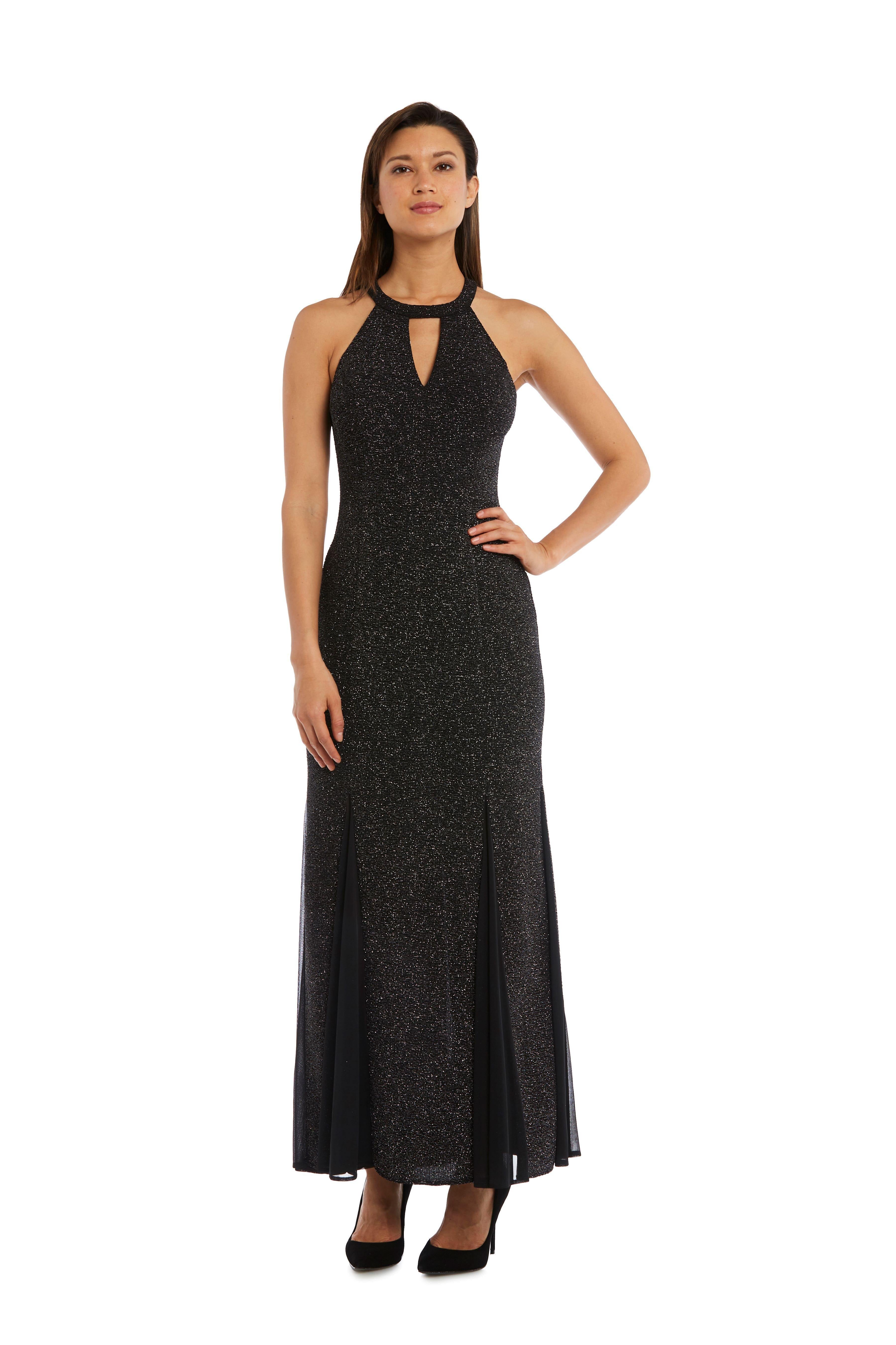 Black/Silver Nightway Long Glitter Knit Dress Formal 21555