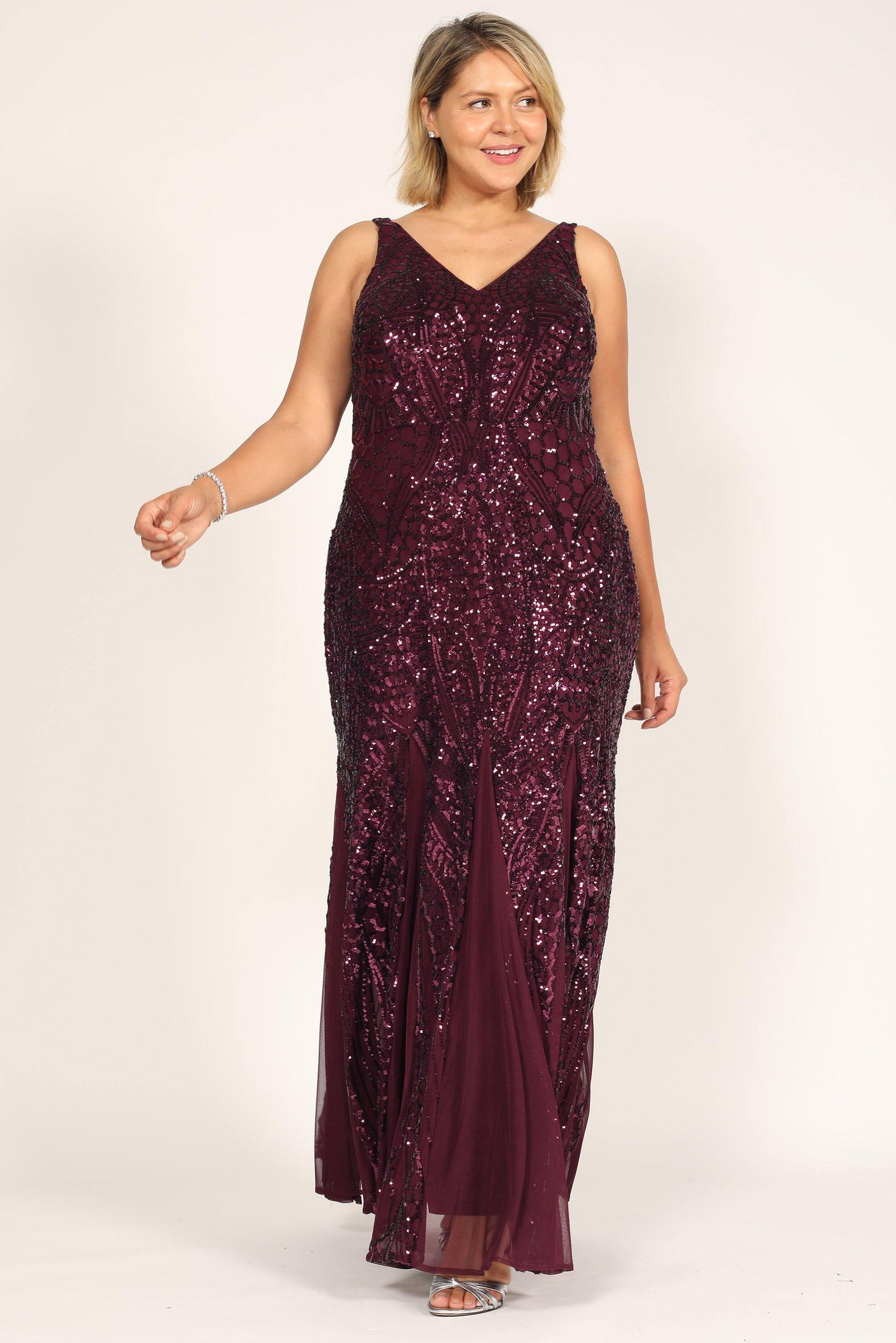 Nightway Long Plus Size Beaded Formal Gown 21685W - The Dress Outlet