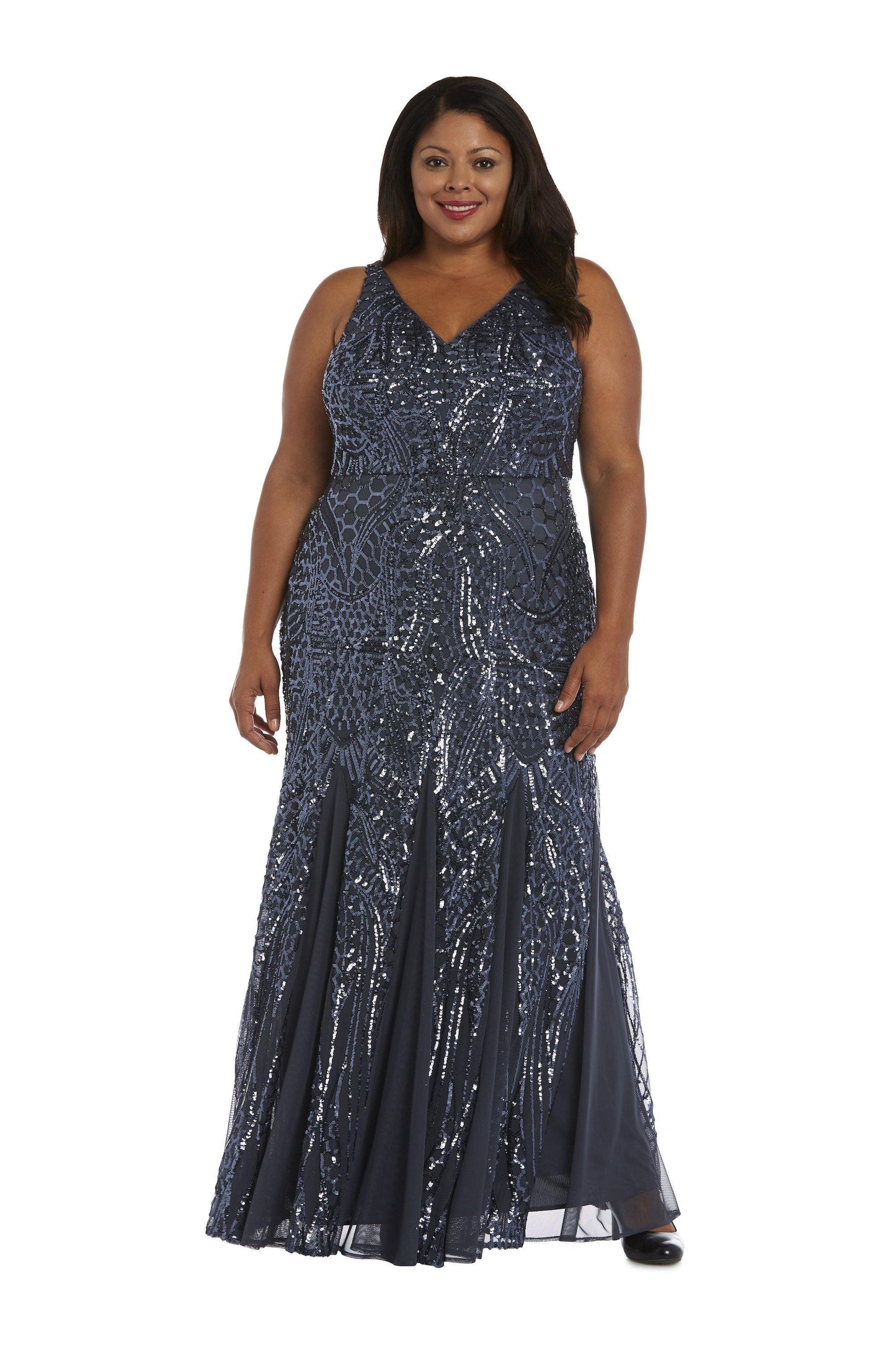 Nightway Long Plus Size Beaded Formal Gown 21685W - The Dress Outlet