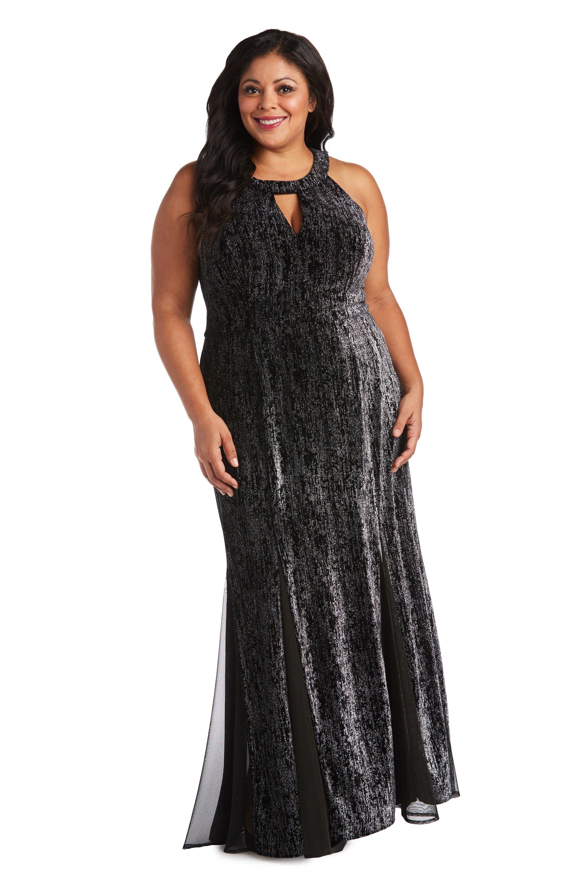 Nightway Long Plus Size Glitter Velvet Gown 21996W - The Dress Outlet