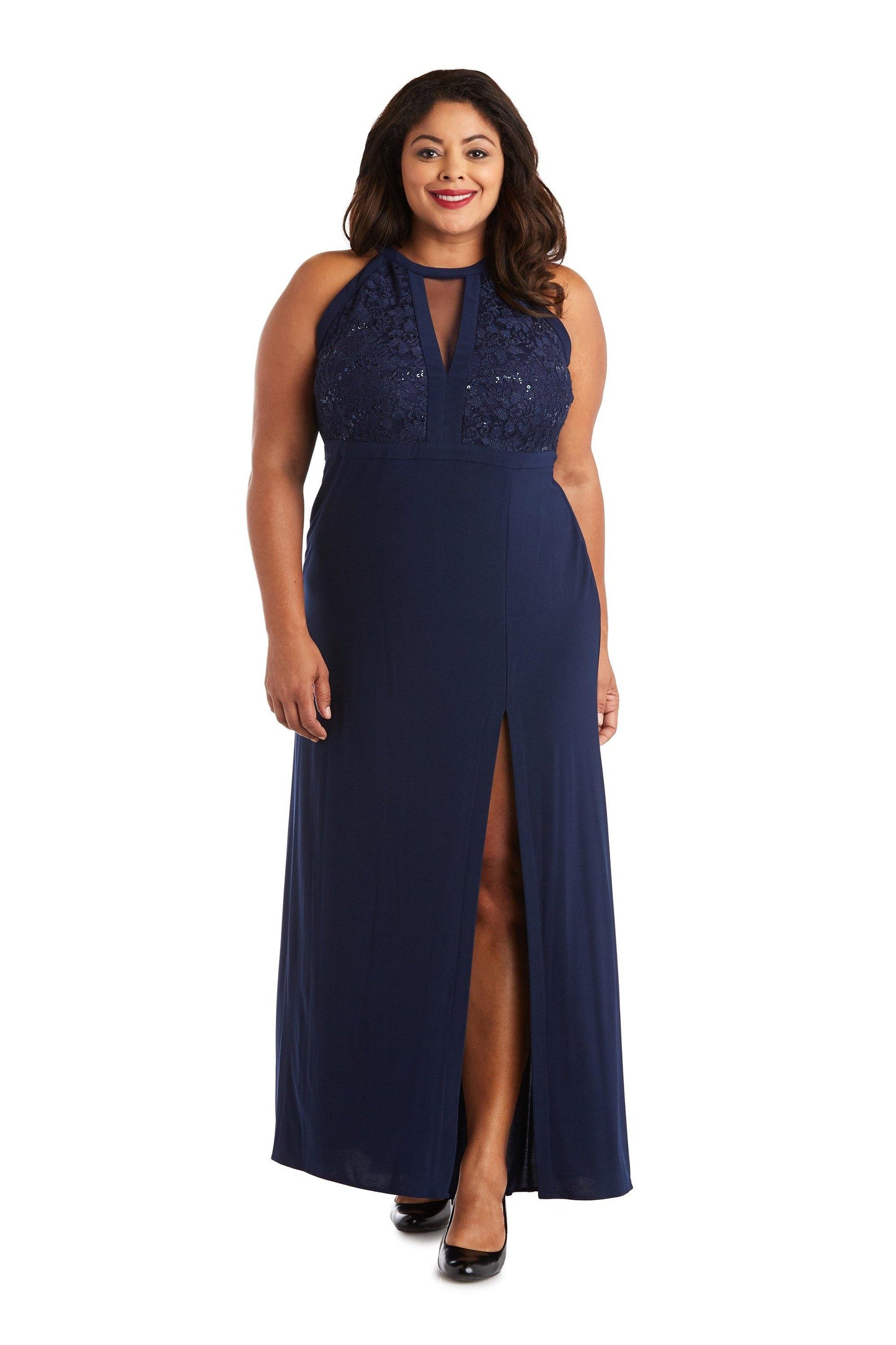 Nightway Plus Size Long Formal Halter Gown 21434WM - The Dress Outlet