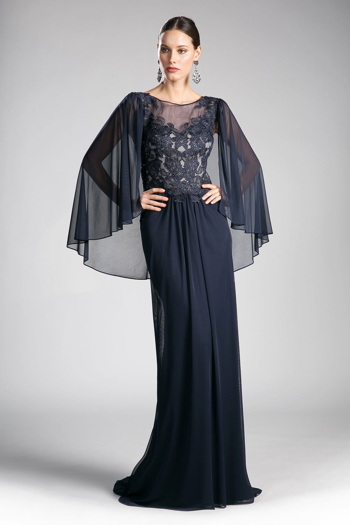 Mother of the Bride Dress Long Formal Lace Cape Mother of the Bride Dress Navy