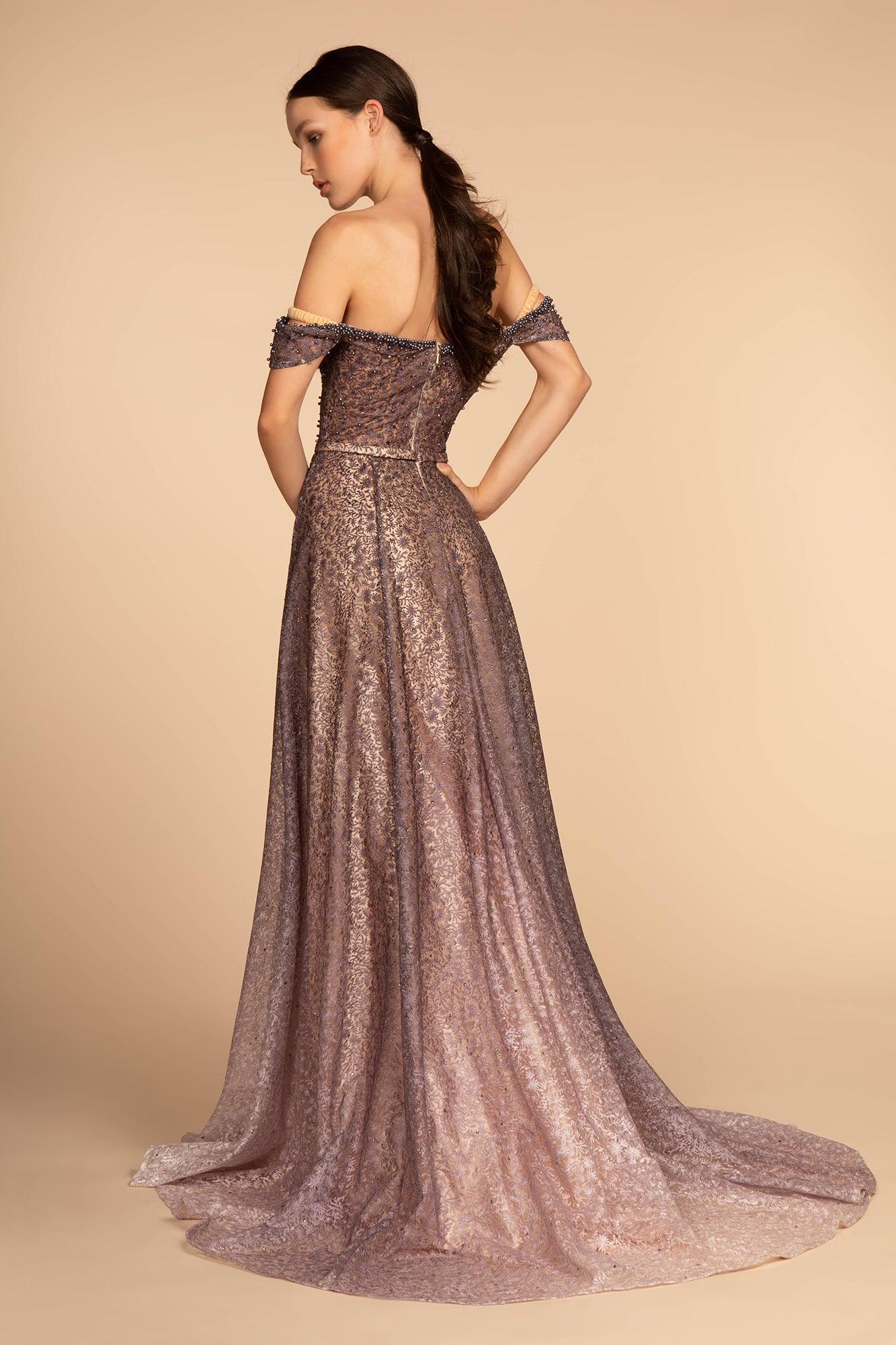 Off Shoulder Ball Gown Long Prom Dress - The Dress Outlet Elizabeth K