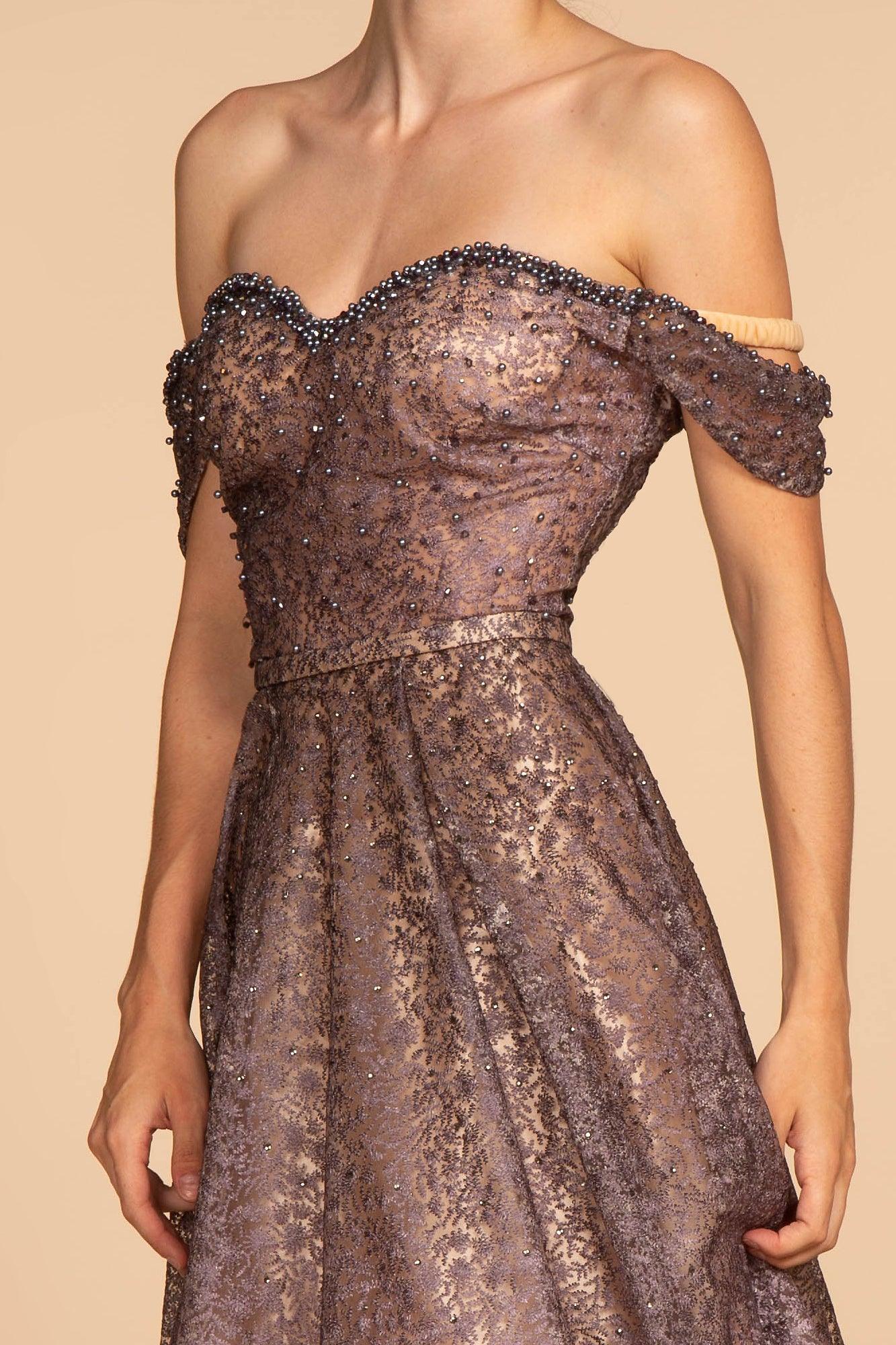 Off Shoulder Ball Gown Long Prom Dress - The Dress Outlet Elizabeth K
