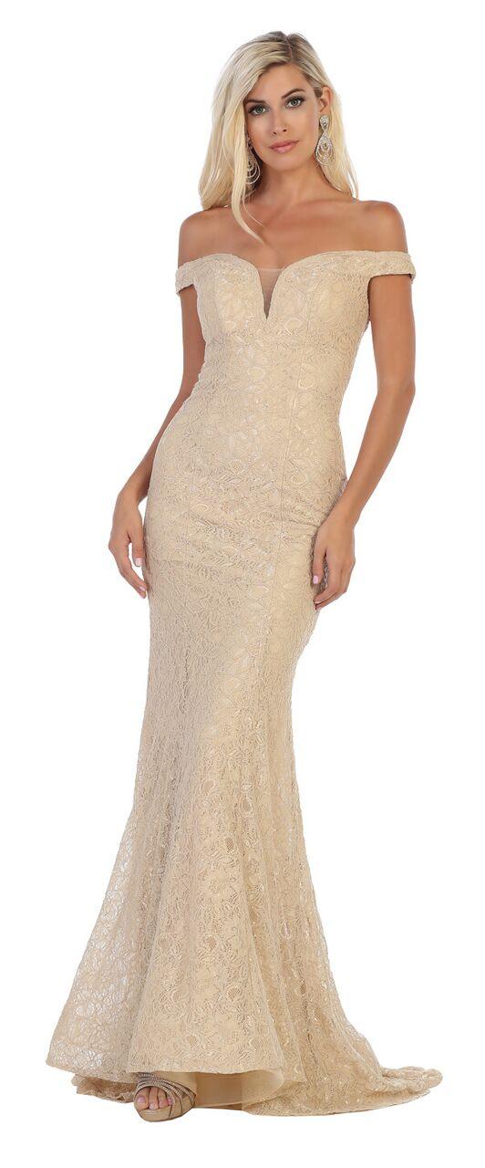 Off Shoulder Lace Mermaid Prom Gown - The Dress Outlet May Queen