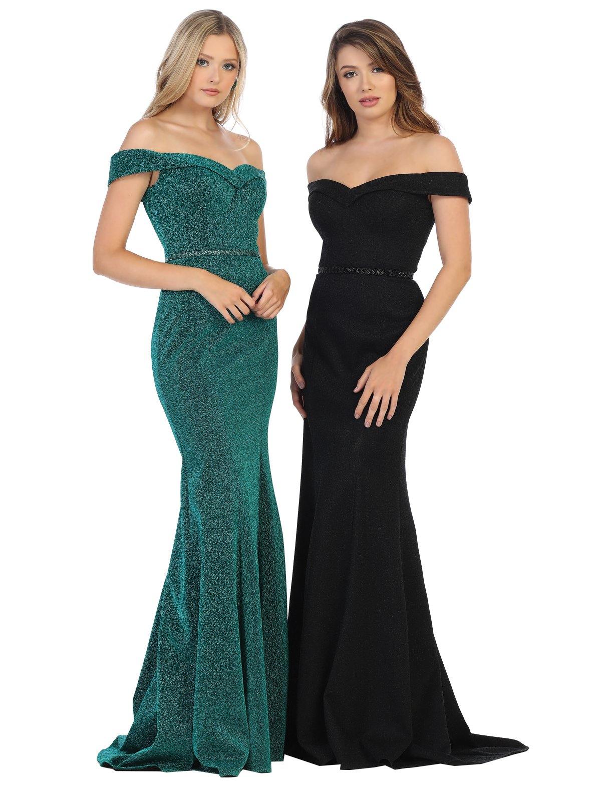 Off Shoulder Long Metallic Prom Formal Dress - The Dress Outlet May Queen