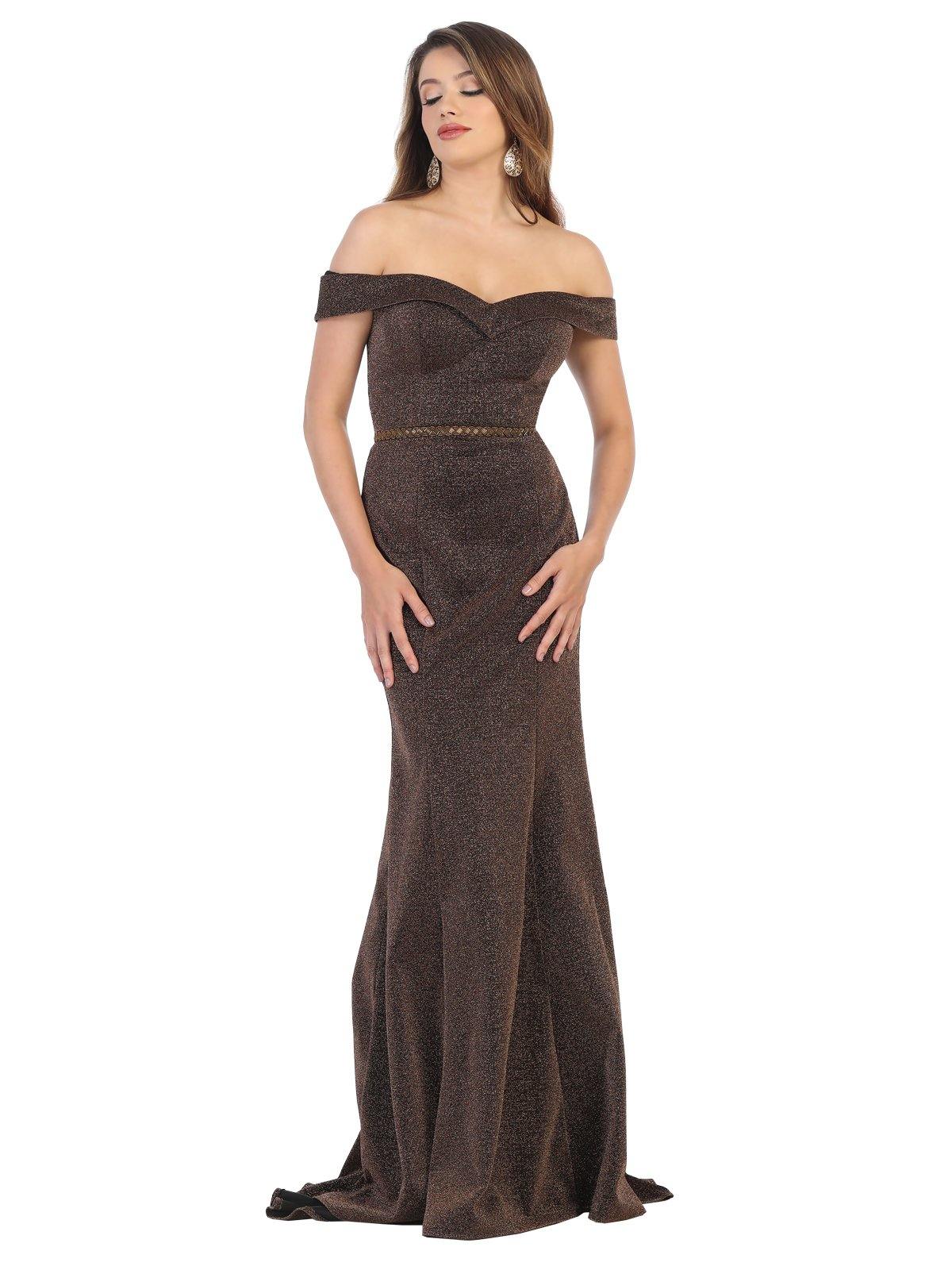 Off Shoulder Long Metallic Prom Formal Dress - The Dress Outlet May Queen