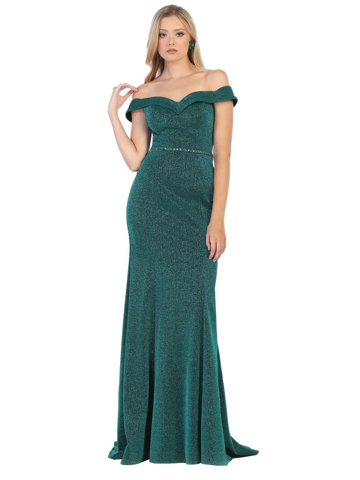Off Shoulder Long Metallic Prom Formal Dress - The Dress Outlet May Queen