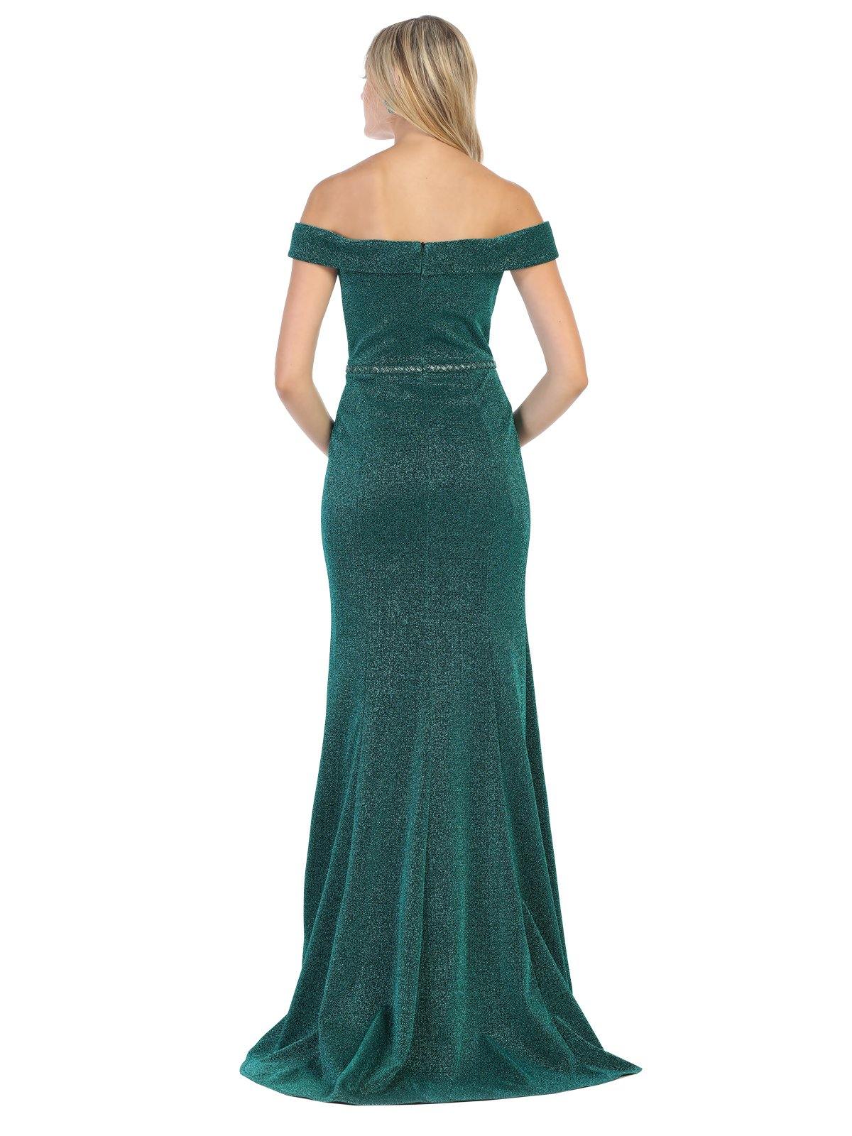 Off Shoulder Long Metallic Prom Formal Dress - The Dress Outlet May Queen