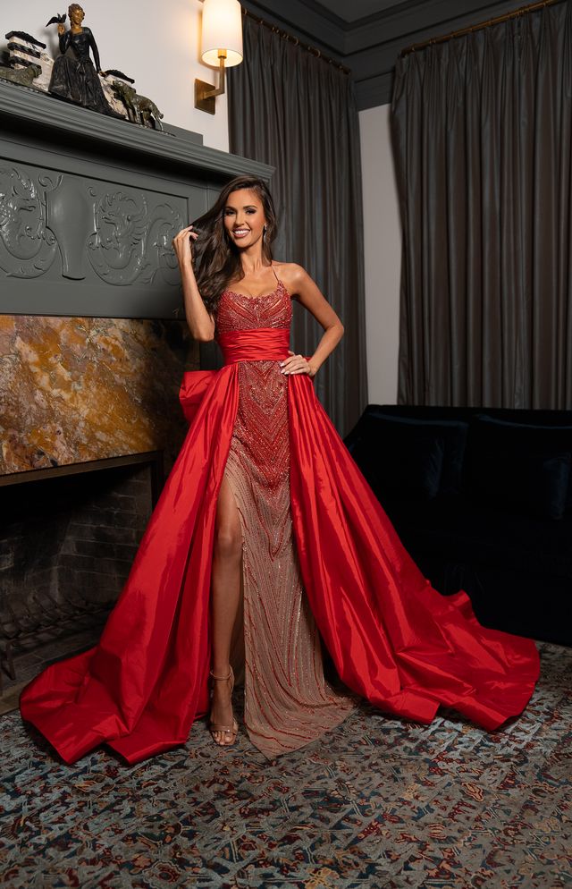 Prom Dresses 50330 Long Overskirt Gown Formal Prom Dress NUDE RED