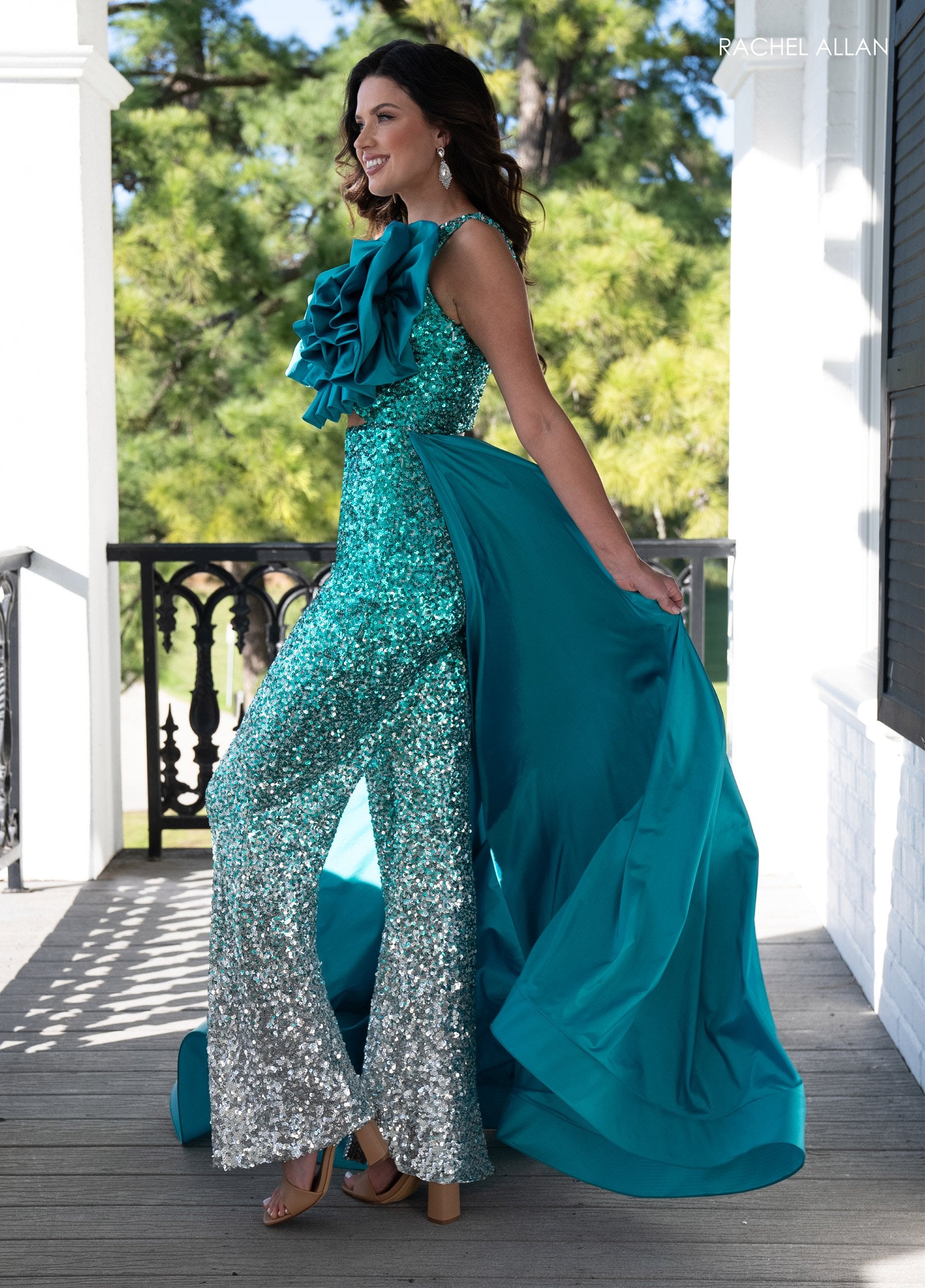 Jumpsuit Long Formal Sequin Ombre Overskirt Prom Jumpsuit JADE OMBRE