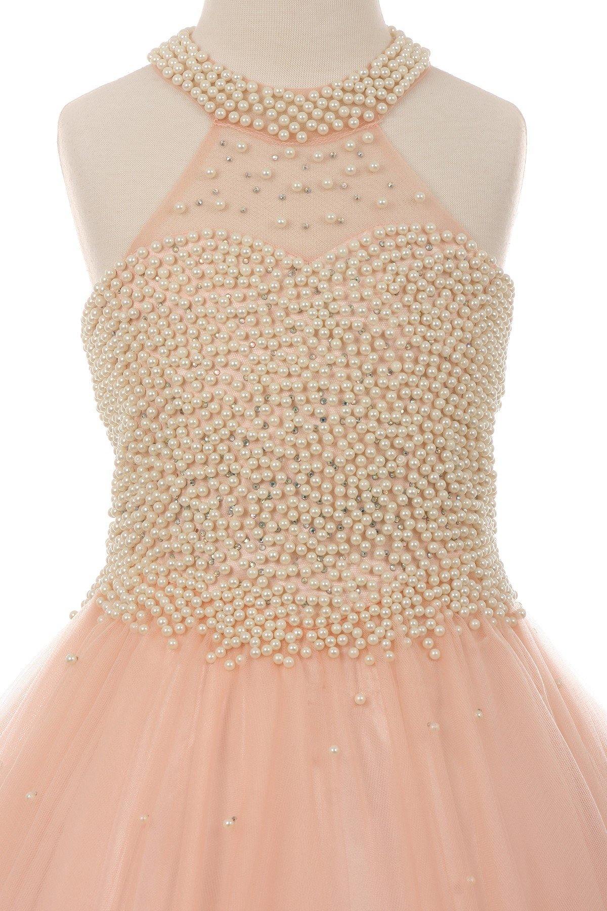 Pearl Halter Style Long Gown Flower Girl Dress - The Dress Outlet Cinderella Couture