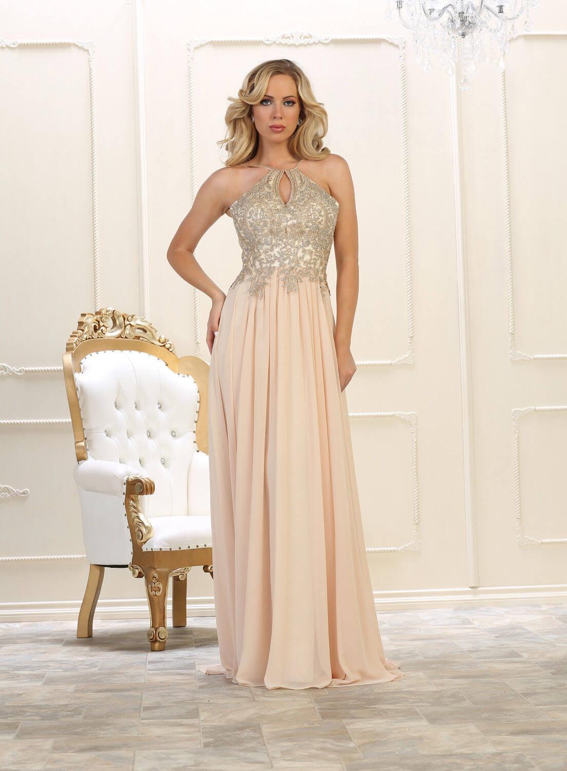 Plus Size Long Formal Evening Prom Halter Dress - The Dress Outlet May Queen