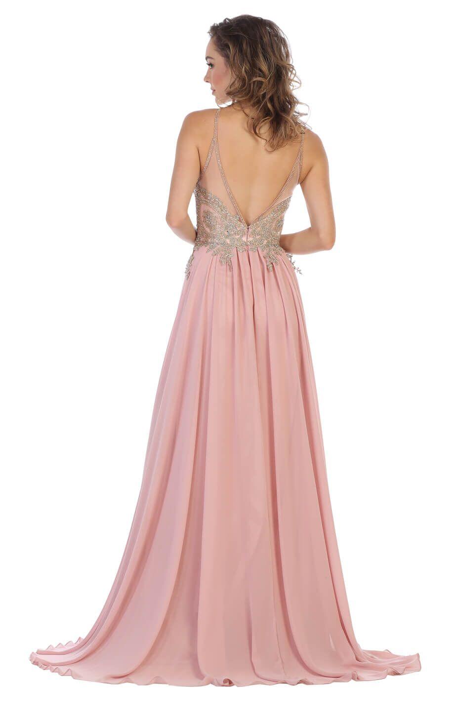 Plus Size Long Formal Evening Prom Halter Dress - The Dress Outlet May Queen
