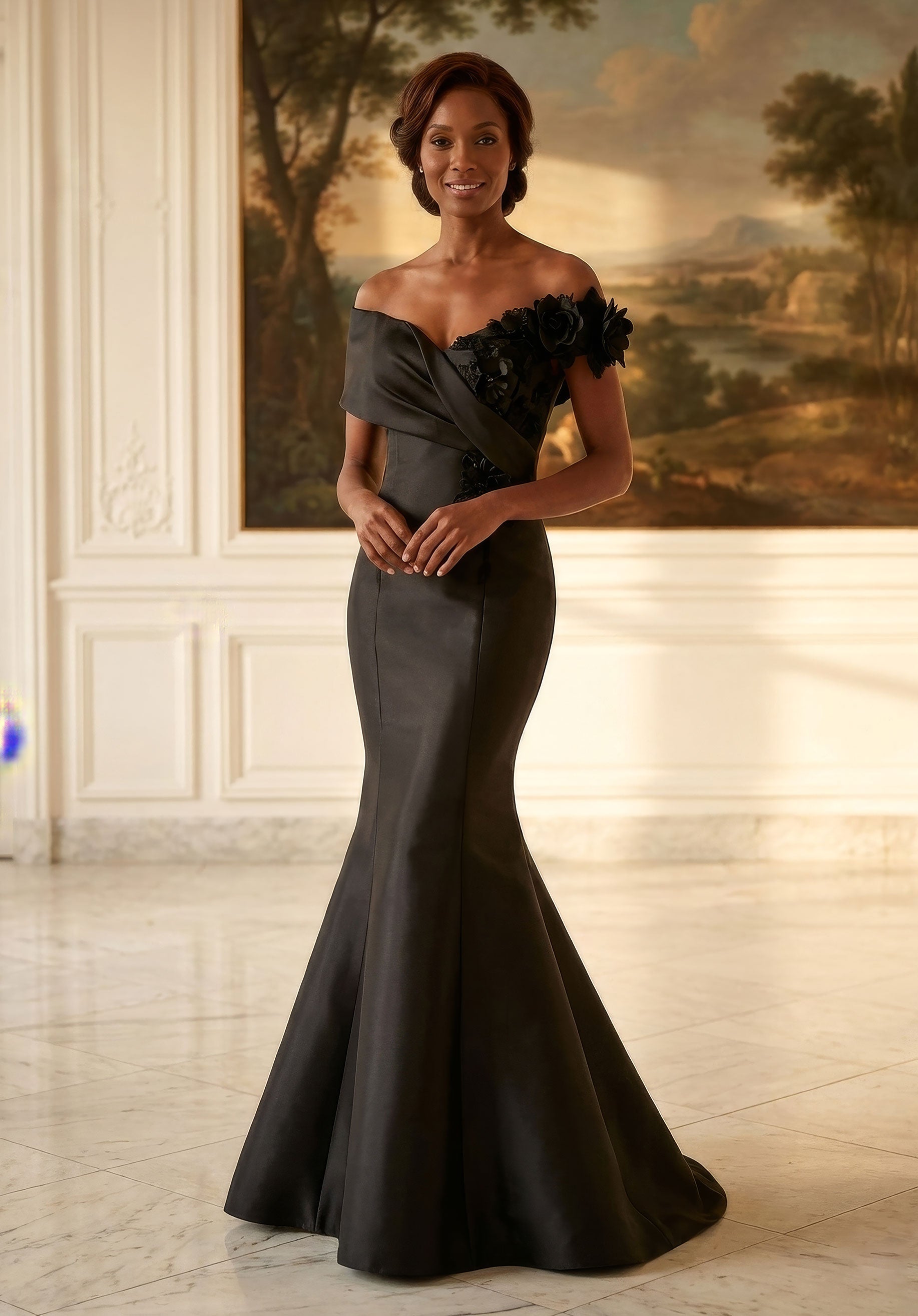 Off-the-Shoulder Floor-Length Satin Formal Mermaid MGNY 2070036