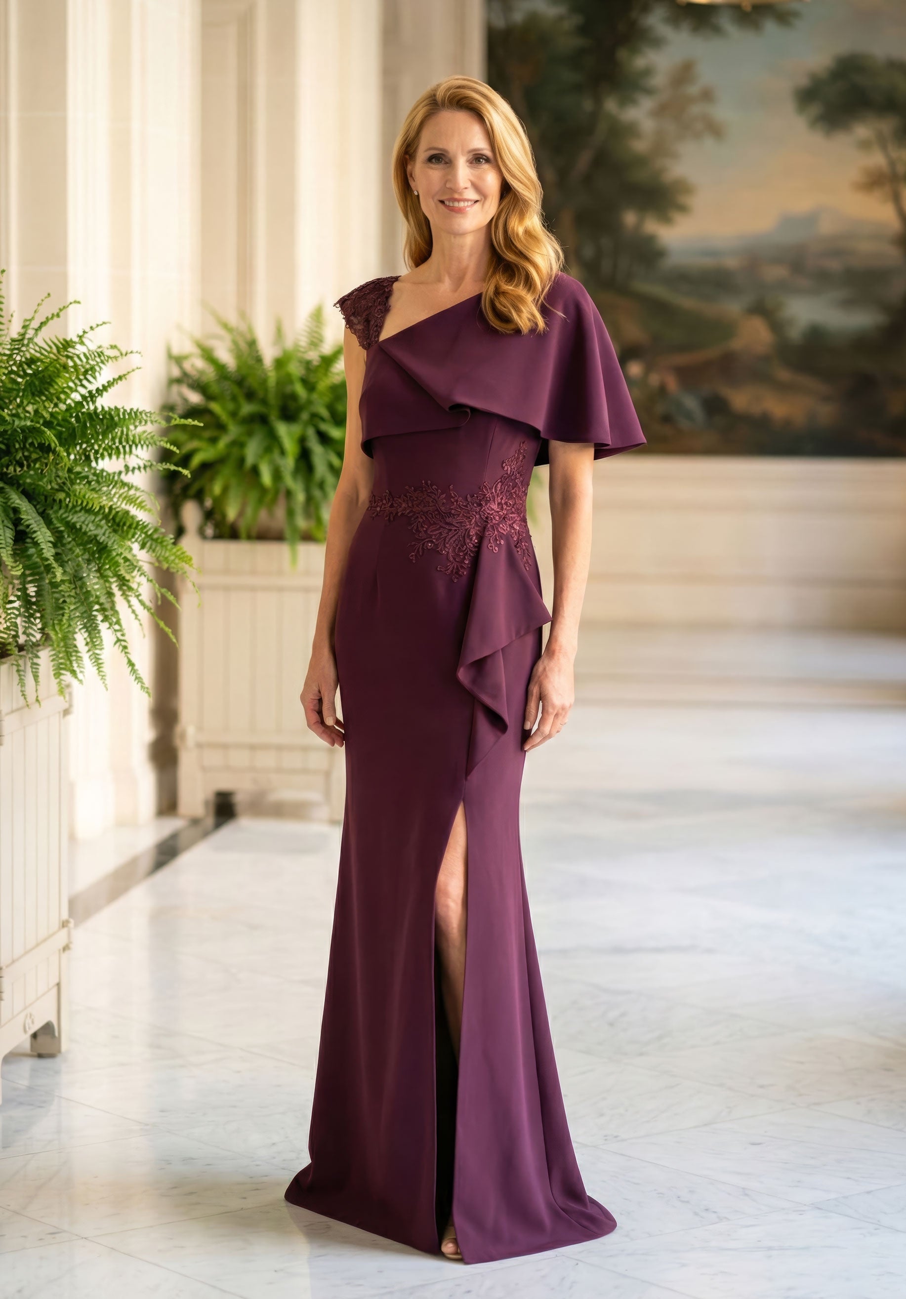 One-Shoulder Floor-Length Satin Evening Mermaid MGNY 2070038