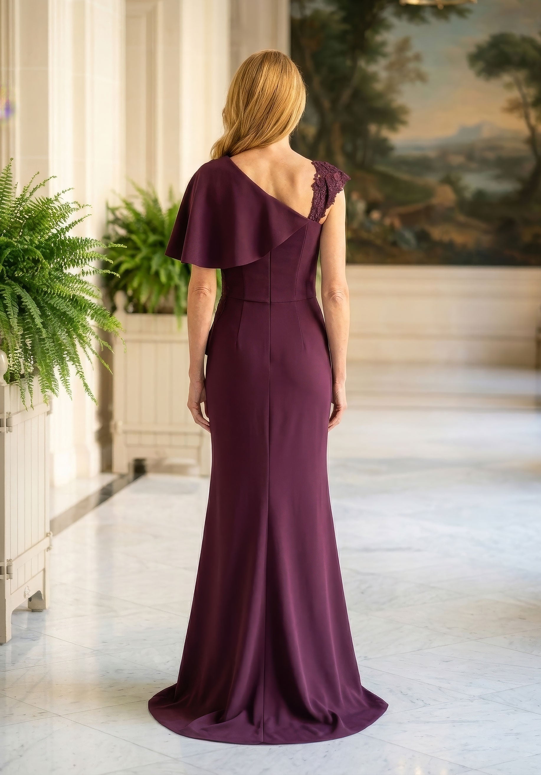 One-Shoulder Floor-Length Satin Evening Mermaid MGNY 2070038